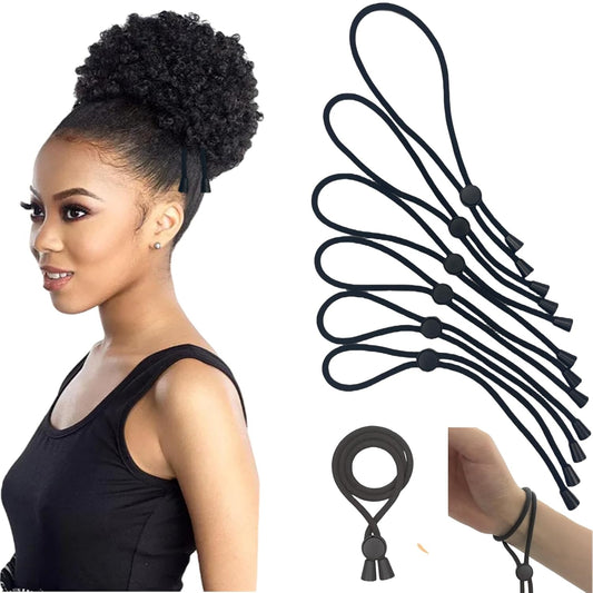 Adjustable Hair Ties for Thick, Curly Hairstyles - Afro Puffs, Ponytails, Locs, Pineapples for Black Women and Girls (Pack of 6)