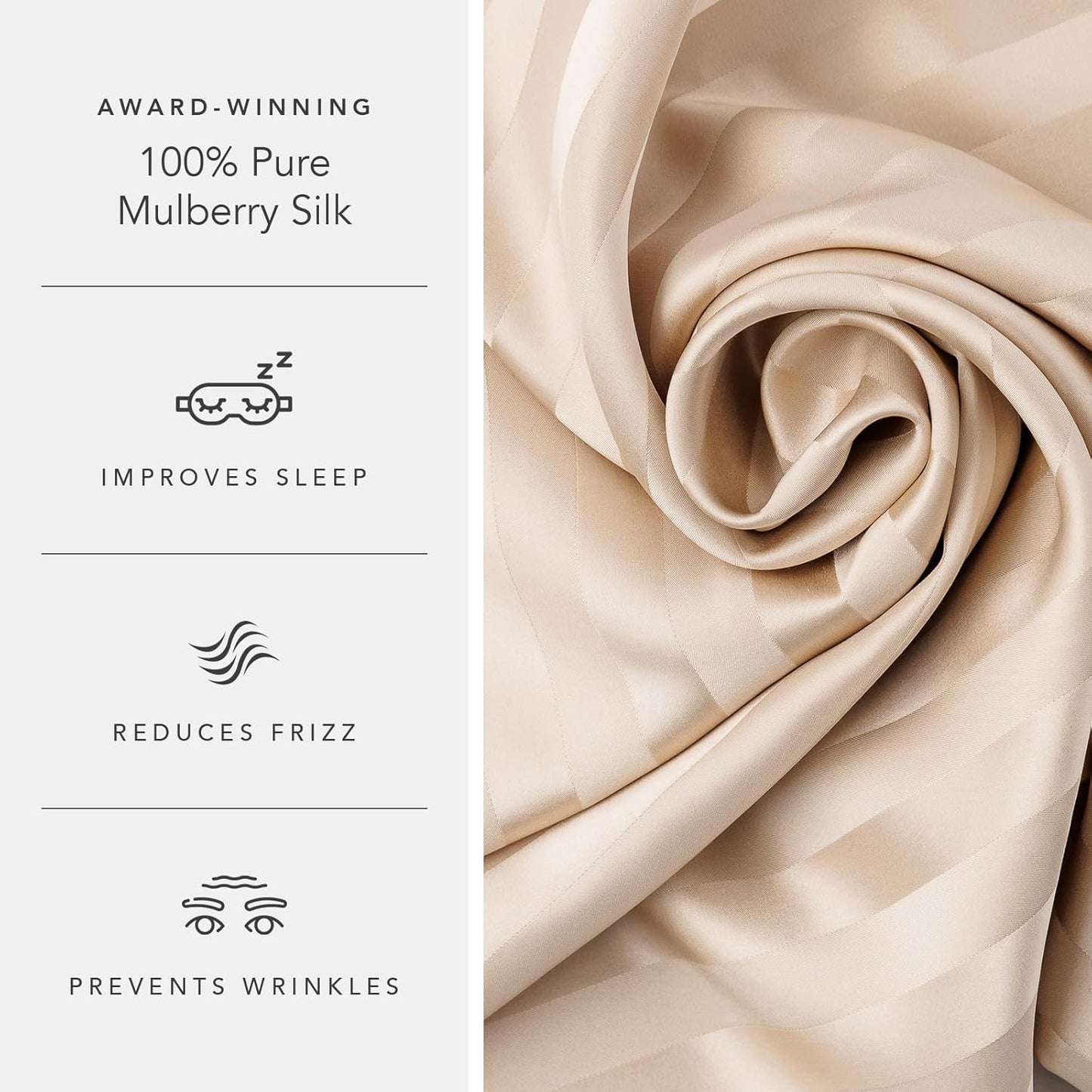Fishers Finery 25mm 100% Pure Mulberry Silk Pillowcase (Taupe Stripe Standard)