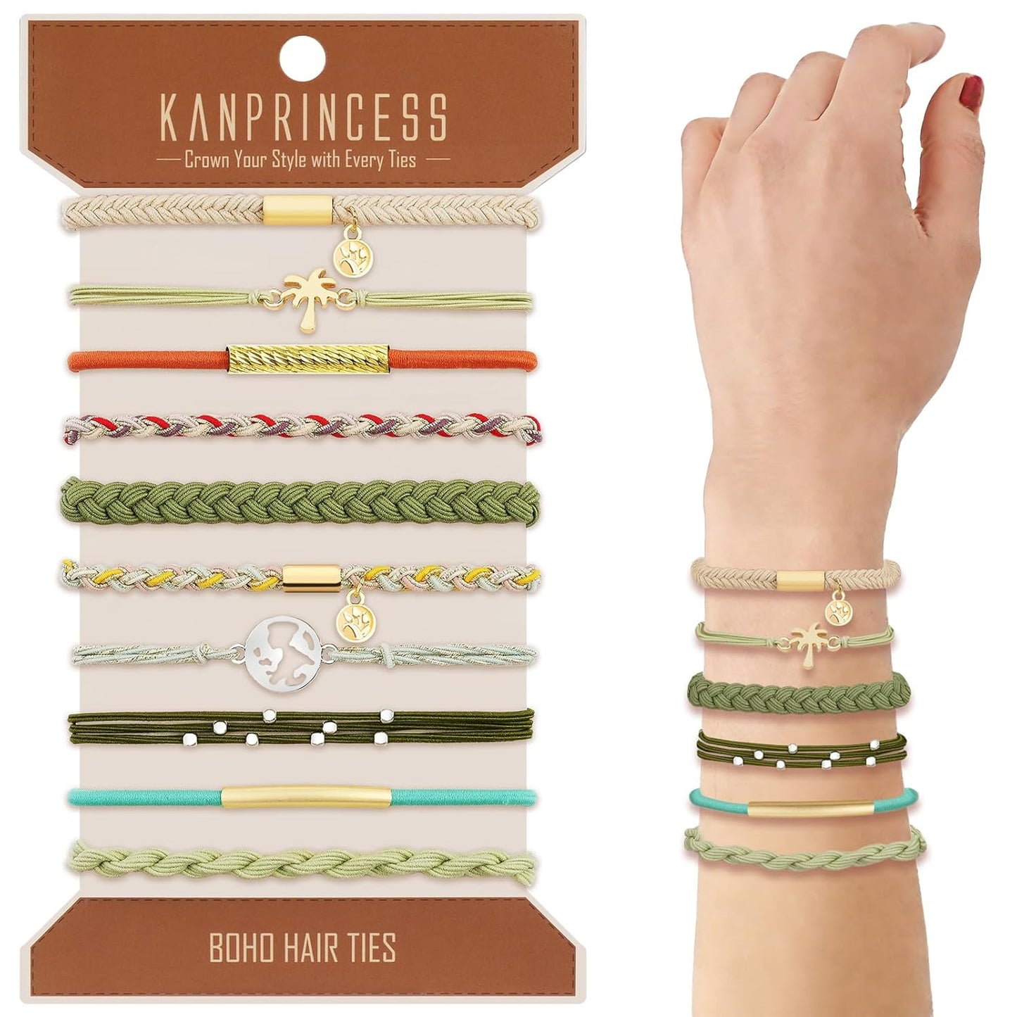 Hair Tie Bracelet, 10 Pcs Boho Hair Ties For Girls and Women, Elastic Hair Ties, Hair Bands For Ponytails, Ponytail Holder For Daily Life, Sport, Cooking, Working (Set 14)