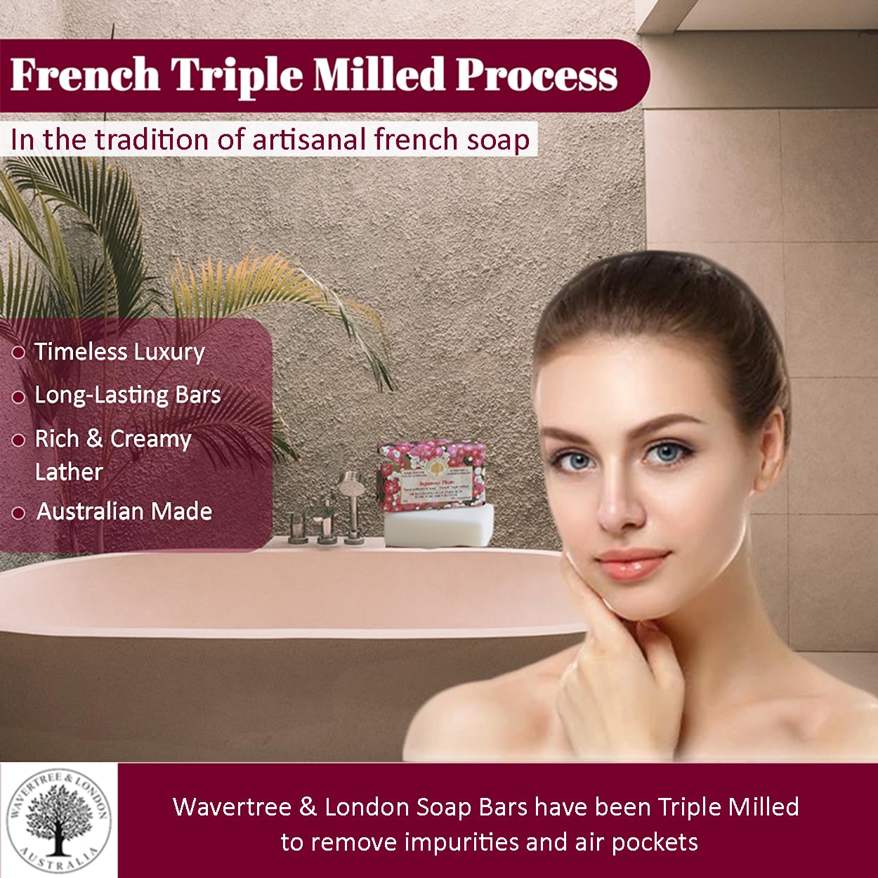 Wavertree & London Japanese Plum Scented Natural Soap (8 Bars), 7oz Moisturizing French Triple Milled Soap Bars enriched with shea butter - Pure Plant Oil Bath & Body Bars for All Skin Types