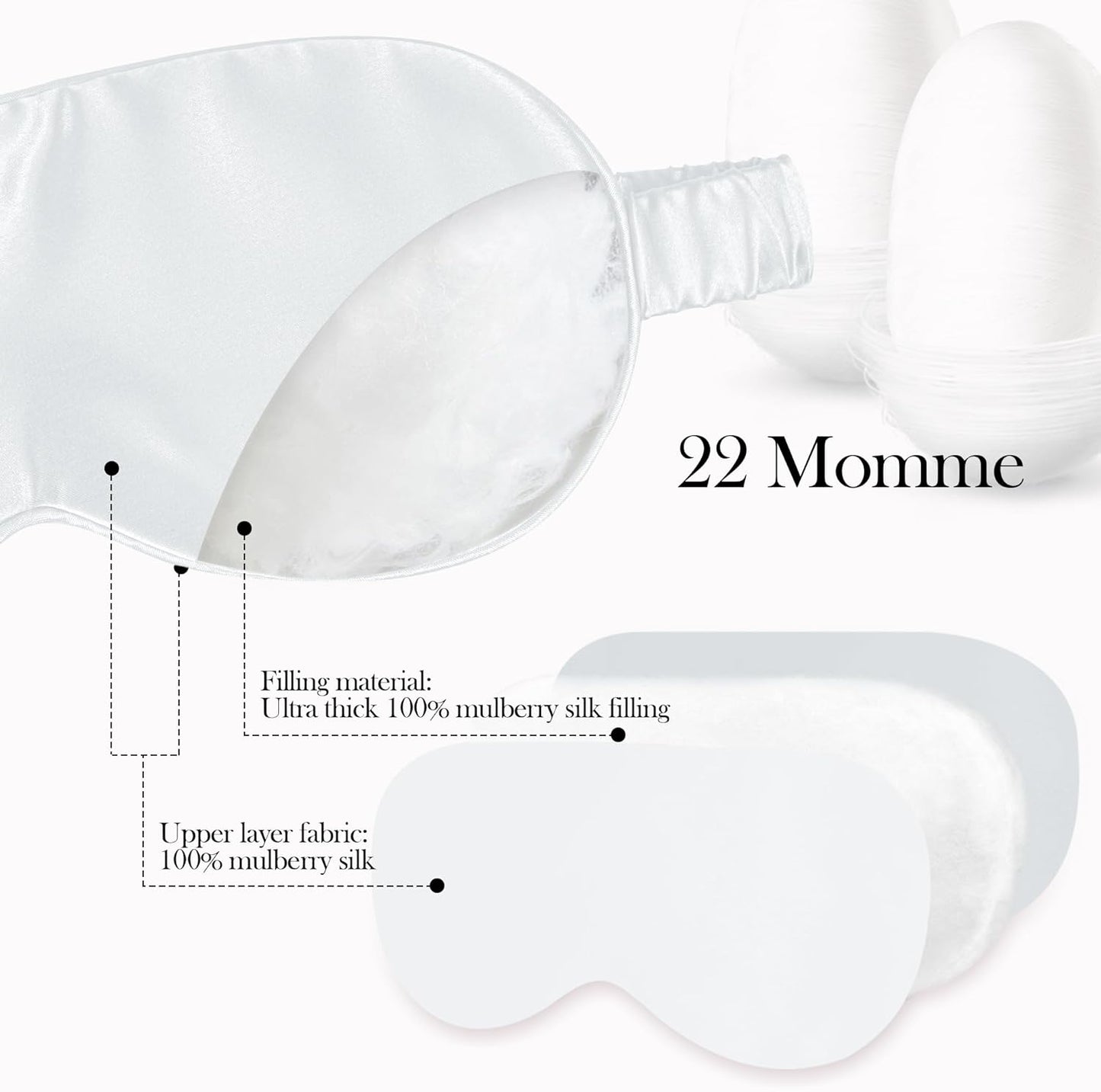 SilkDream 100% Mulberry Silk Sleep Mask Eye Mask for Sleeping 22 Momme Nature 6A Real Silk Gifts for Women&Men White