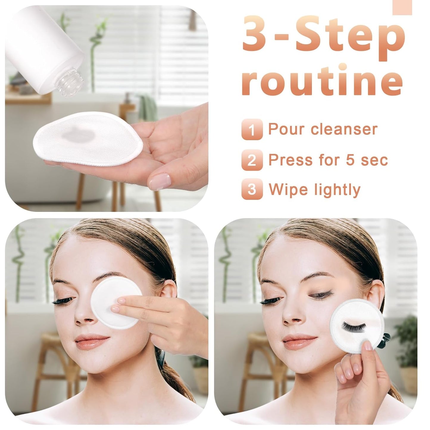 Foaincore 40 Pcs Reusable Makeup Remover Pads with Mesh Laundry Bag Washable Bamboo Cotton Rounds Soft Reusable Face Pad for Toner Skin Types with Bamboo Holder (Black White)