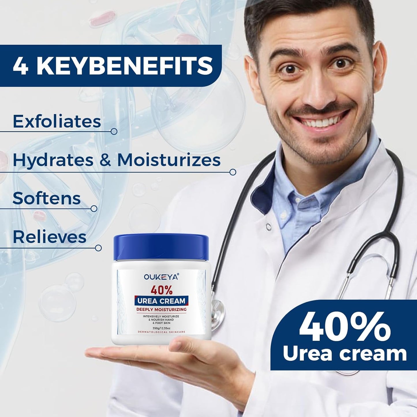 OUKEYA Urea Cream 40 Percent, Foot & Hand Cream for Dry Cracked, Urea Lotion for Feet Maximum Strength(12.35Oz)