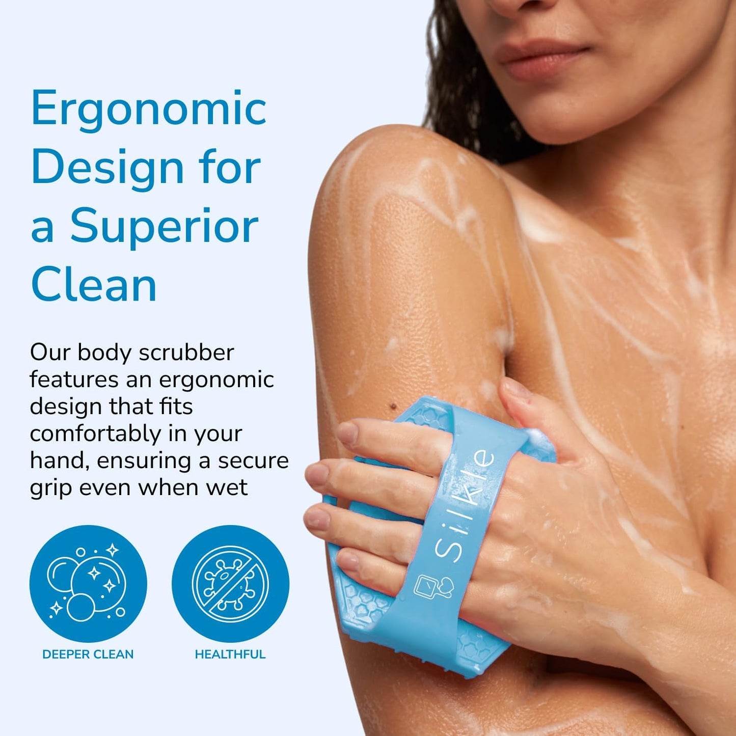 Silicone Body Scrubber - Exfoliating Bath Brush and Skin Cleanser - Shower Sponge for Gentle Body Scrub and Wash - Silicone Scrubbing Care Tool for a Refreshed and Renewed You - Blue