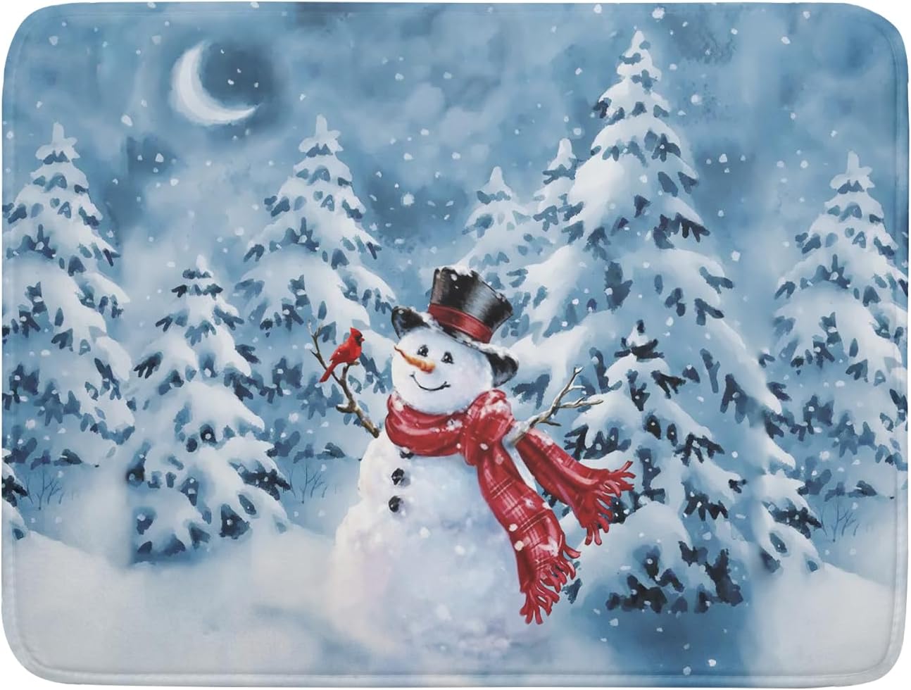 Blue Snowman Dish Drying Mat Winter Pine Tree Drainer Rack Mats 18x24 Inch Absorbent Fast Dry Dish Pad Protector Kitchen Counter Accessories