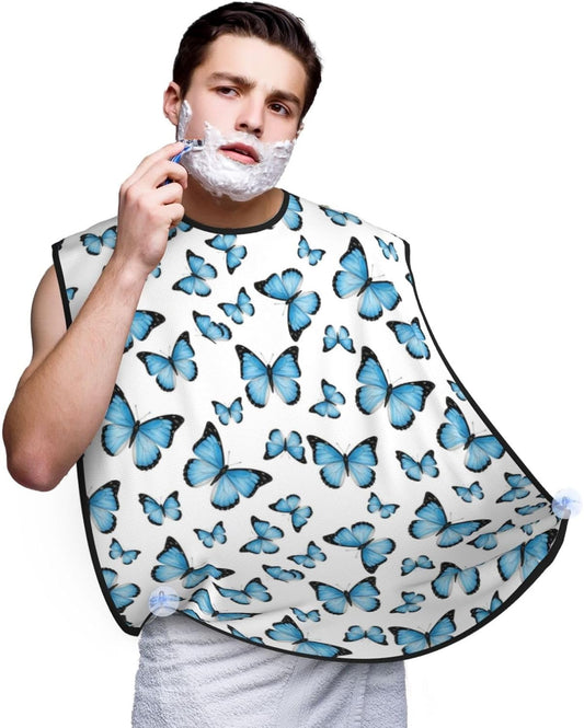 Professional Beard Bib, Non-Stick Hair Catcher Apron Waterproof, Shaving Grooming Essential for Men Dad, Watercolor Butterflies Blue Butterfly Shave Bib
