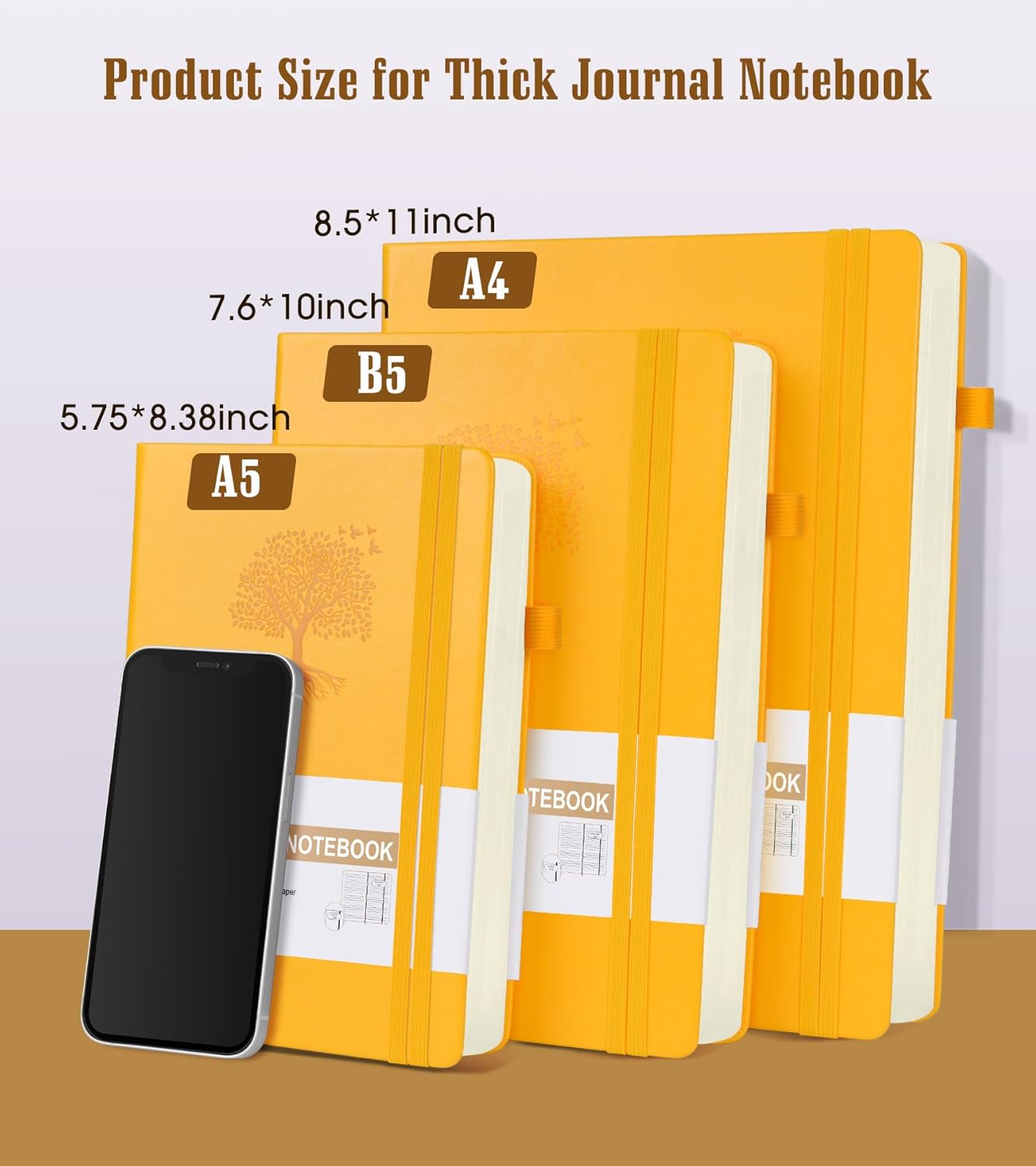 Lined Journal Notebook, 365 Pages B5 Journals for Writing College Ruled Notebook, Hardcover Leather Journal for Women Men, Daily Notebook for Work, Note Taking,100Gsm Thick Paper( 7.6'' X 10'' Yellow)