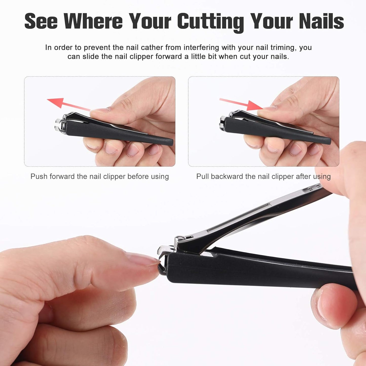 FERYES Nail Clippers with Catcher 2 PCS Set, No Splash Fingernail Clipper and Toenail Clipper, Stainless Steel Nail Cutters - W/Black Metal Case Packing