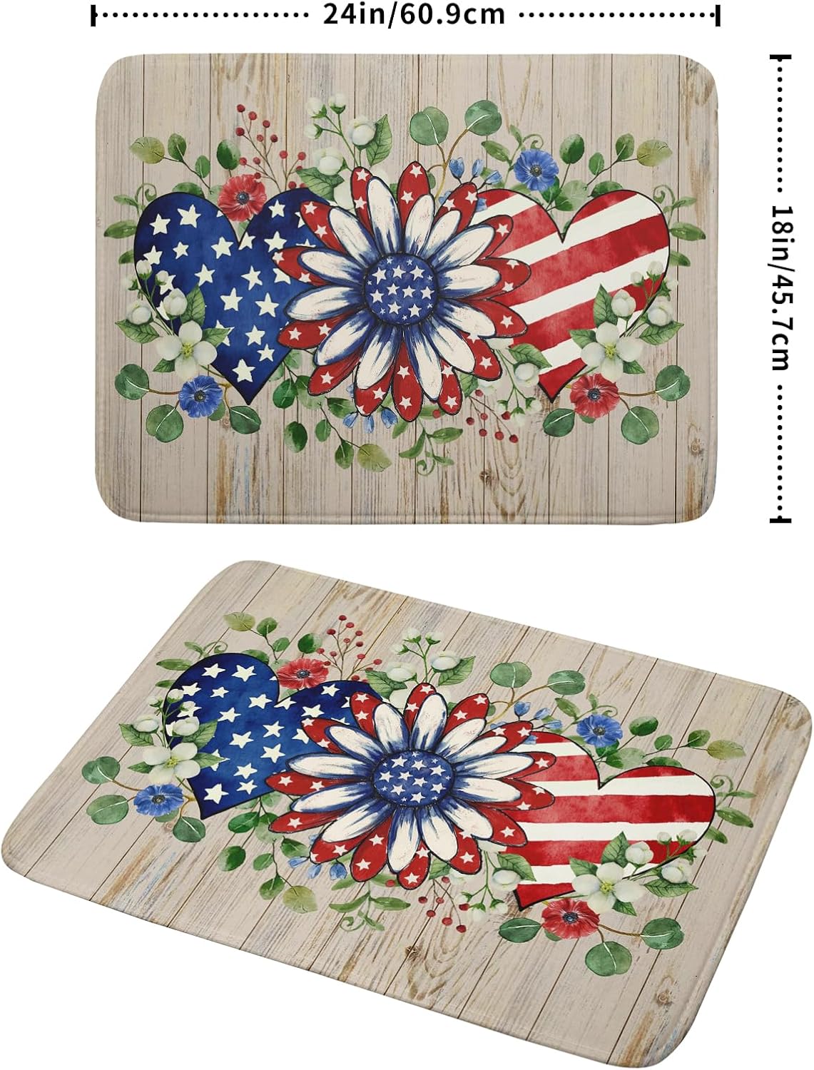 Independence Day Dish Drying Mat 18x24 inch Patriotic Love Heart Fast Dry Microfiber Dishes Drainer Rack Pad Kitchen Counter Accessories