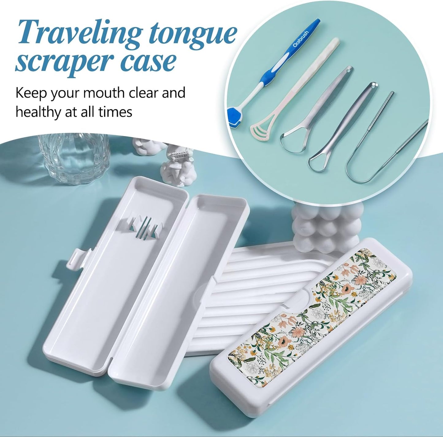 Toothbrush Travel Case - Colorful Pattern, Holder and Covers for Toothbrushes, Includes Tongue Scraper Case