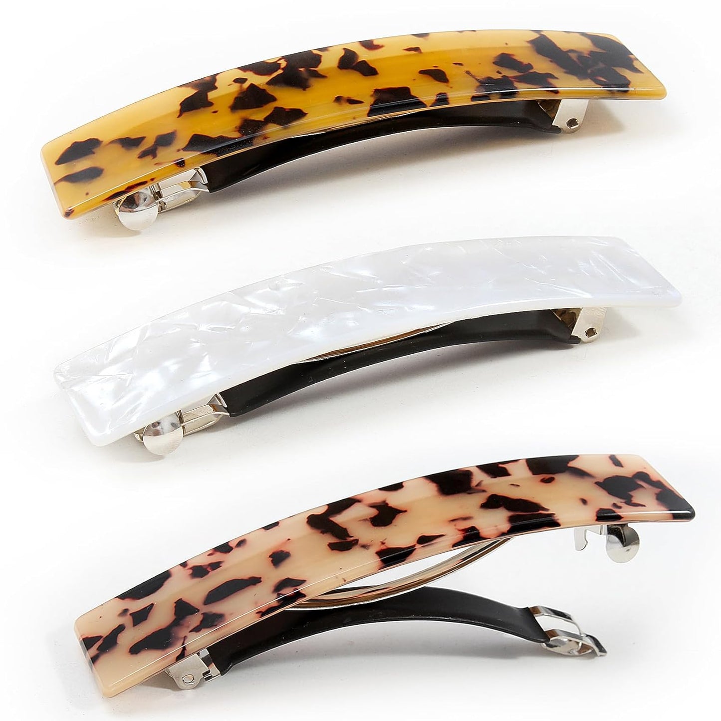 Hair Barrettes for Women - 4.13 Inch Tortoise Shell Acetate Hair Clips, Large French Retro Hair Clasps and Accessories for Thick Hair (3 Pcs)