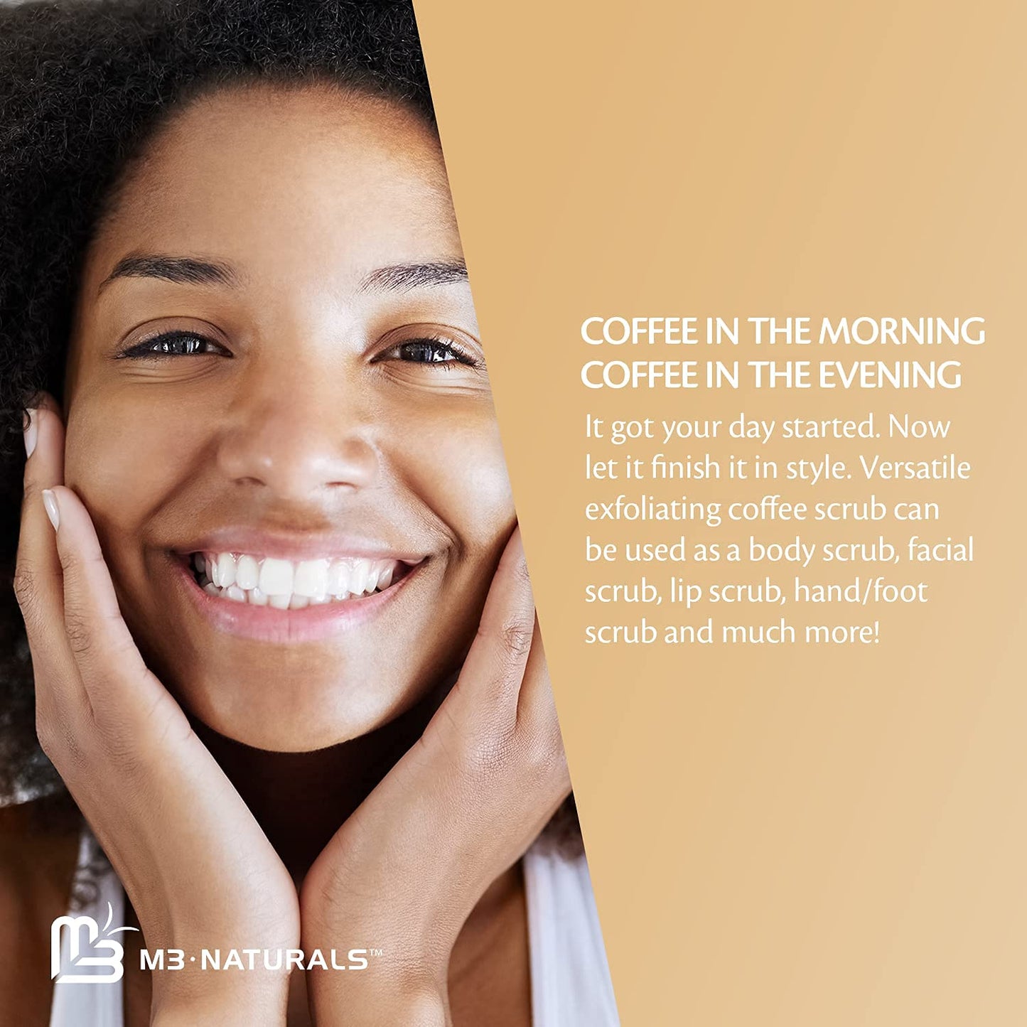 Arabica Coffee Scrub for Hands, Feet, and Body, Exfoliating Scrub with Collagen and Stem Cells, Face Cleanser for Cellulite, Fine Lines, and Stretch Marks, 12oz (1 Pack) by M3 Naturals