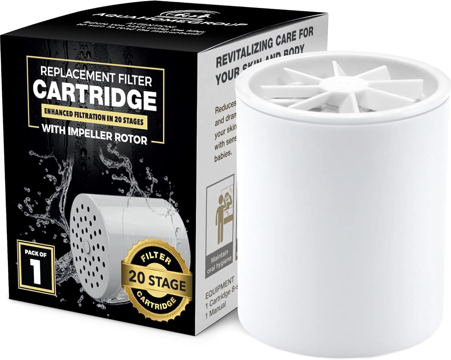 AquaHomeGroup 20-Stage Premium Shower Filter Replacement Cartridge with Spin Propeller (No Housing) - Water Filter Refill Compatible with Any Shower Filter of Similar Design 15 and 20 Stages
