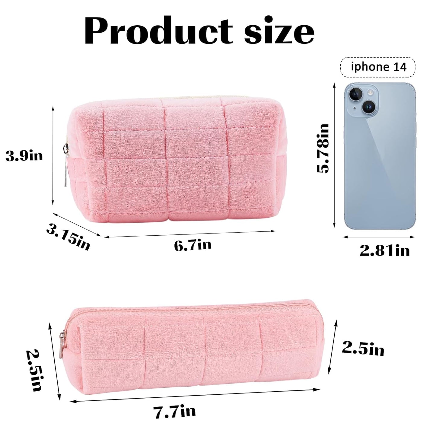 ZLFSRQ 2Pcs Pencil Case Cute Pencil Pouch for Teens Plush Makeup Bag Travel Cosmetic Bag Set Pink Makeup Pouches Purse Preppy Zippered Toiletry Bags Organizer Trendy Zipper Skincare Storage Organizer