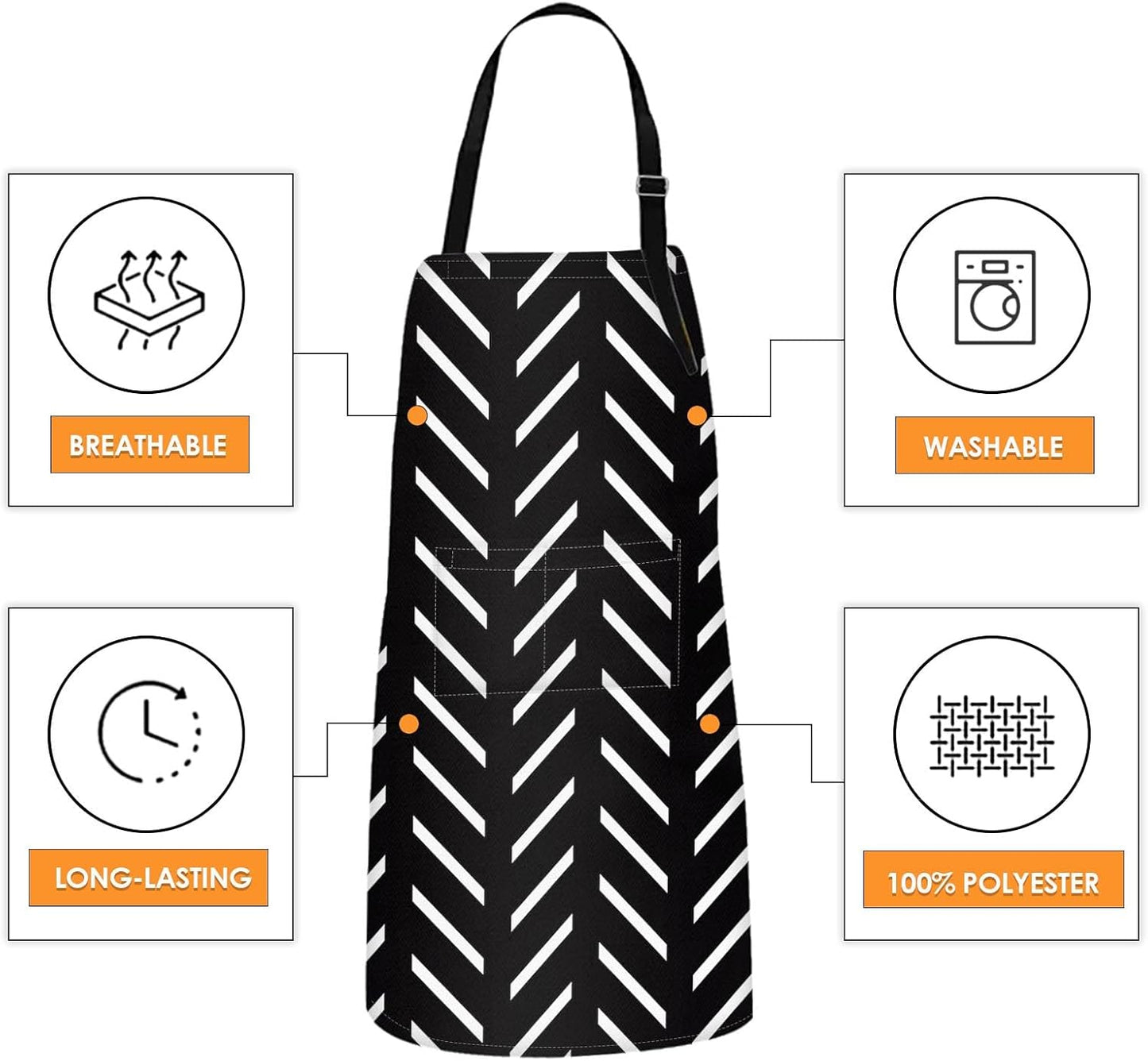 Britimes 2 Pack Aprons, Boho Stripe Adjustable Bib Aprons with 2 Pockets for Women Men Couple Lovers Chef Home Kitchen Cooking Baking Gardening Black and White Apron 32x28 Inches