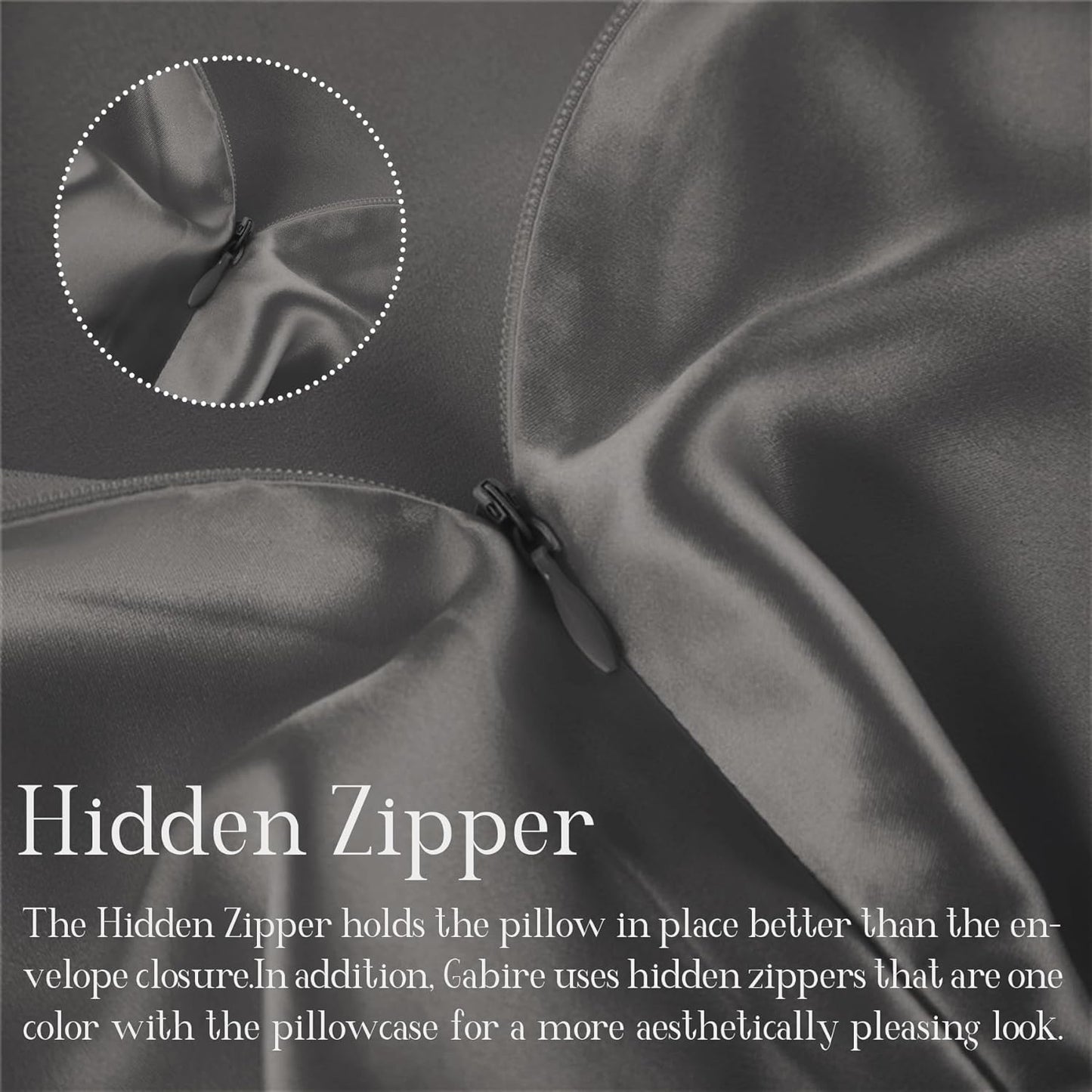 Mulberry Silk Pillow Cases Set of 2, Both Sides Real Silk Pillowcase for Hair and Skin Prevent Acne Pillowcase Organic Silk Pillow case 2 Pack with Hidden Zipper, Grey, Standard (20"×26")