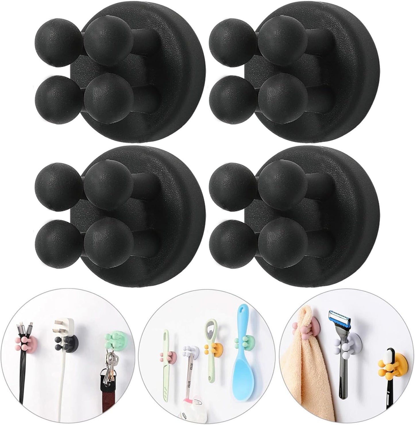 Razor Holder Shaver Hook Hanger Stand - 4Pcs Silicone Toothbrush Holders for Shower Wall Mounted Self Adhesive Cute Utility Bathroom Kitchen Organizer Storage Hook for Hanging Loofah Towel Tooth Brush