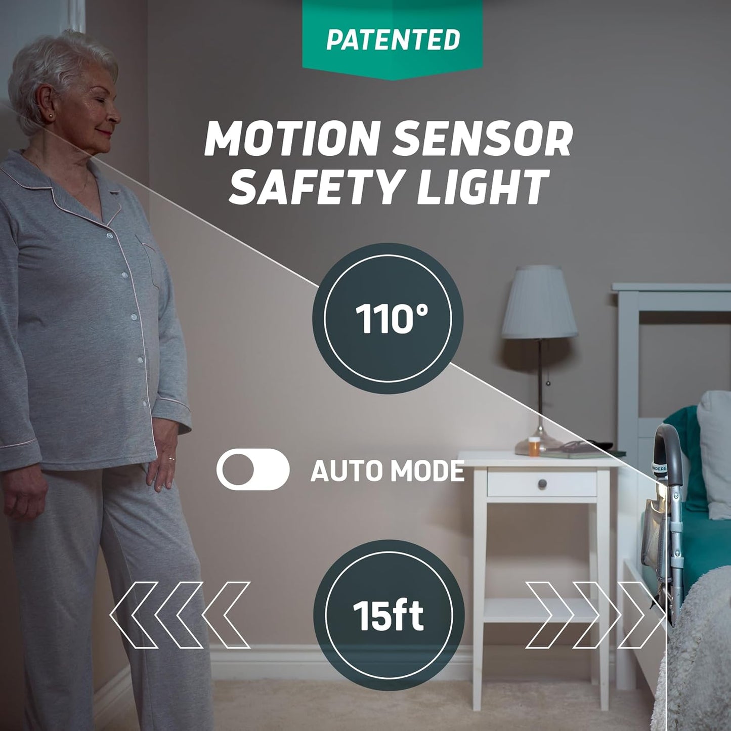 Lunderg Bed Assist Rail for Seniors with Motion-Activated Light & Storage Pocket - Easy to Install Bed Rails for Elderly Adults Safety & Post-Surgery - Helps Reduce Falls & Support Independence