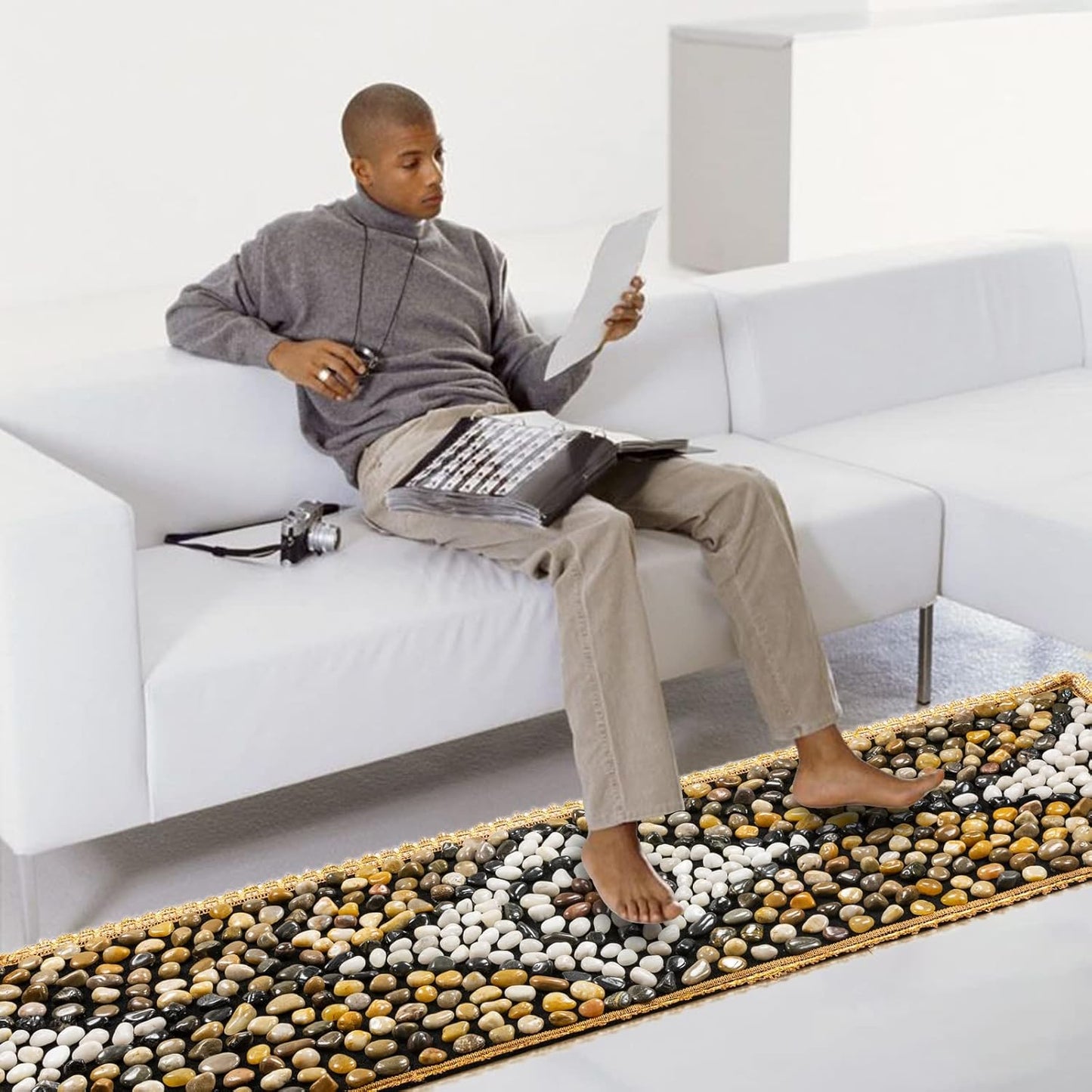 Pebbles Massage Mat, Reflexology Foot Massagers, Foot Pain Relief Massage Rock Pad, Relaxation Gifts for Parents or Friends (60"×15.7")