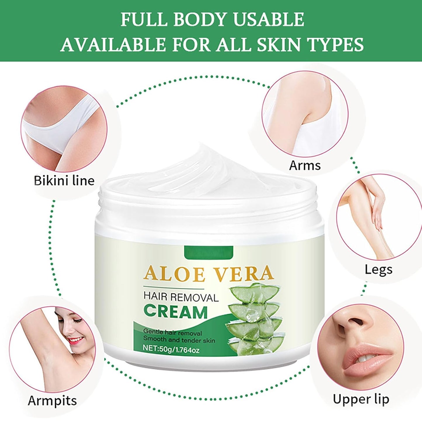 Facial Depilatory Cream, Aloe Vera Facial Hair Removal Cream for Women for Upper Lip and Chin and Hair Remover for Body Sensitive Skin, Gentle and Non-irritating 1.75 FL.OZ x 2
