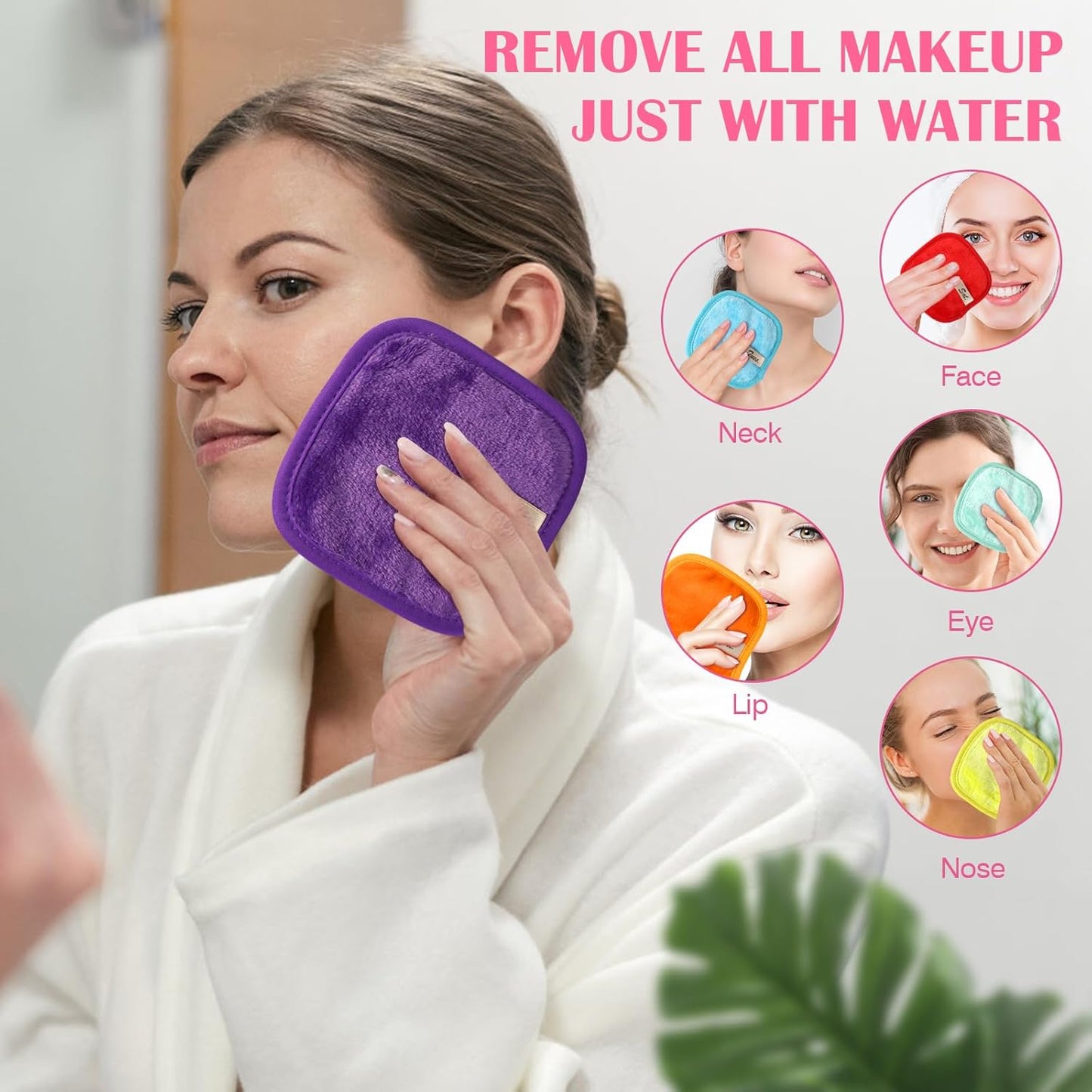 Orighty Makeup Remover Cloths 7-Day Set, Premium & Reusable Makeup Remover Pads, Erase Make-up With Just Water, Make-up Set For Eyes, Lips, Foundation and more, Ideal Choice For Women (Rainbow)