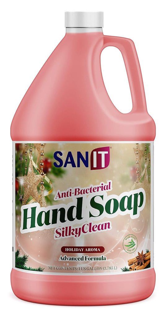 Sanit Silky Clean Antibacterial Liquid Gel Hand Soap Refill - Advanced Formula with Coconut Oil and Aloe Vera - All Natural Moisturizing Hand Wash - Made in USA, Holiday Aroma, 1 Gallon