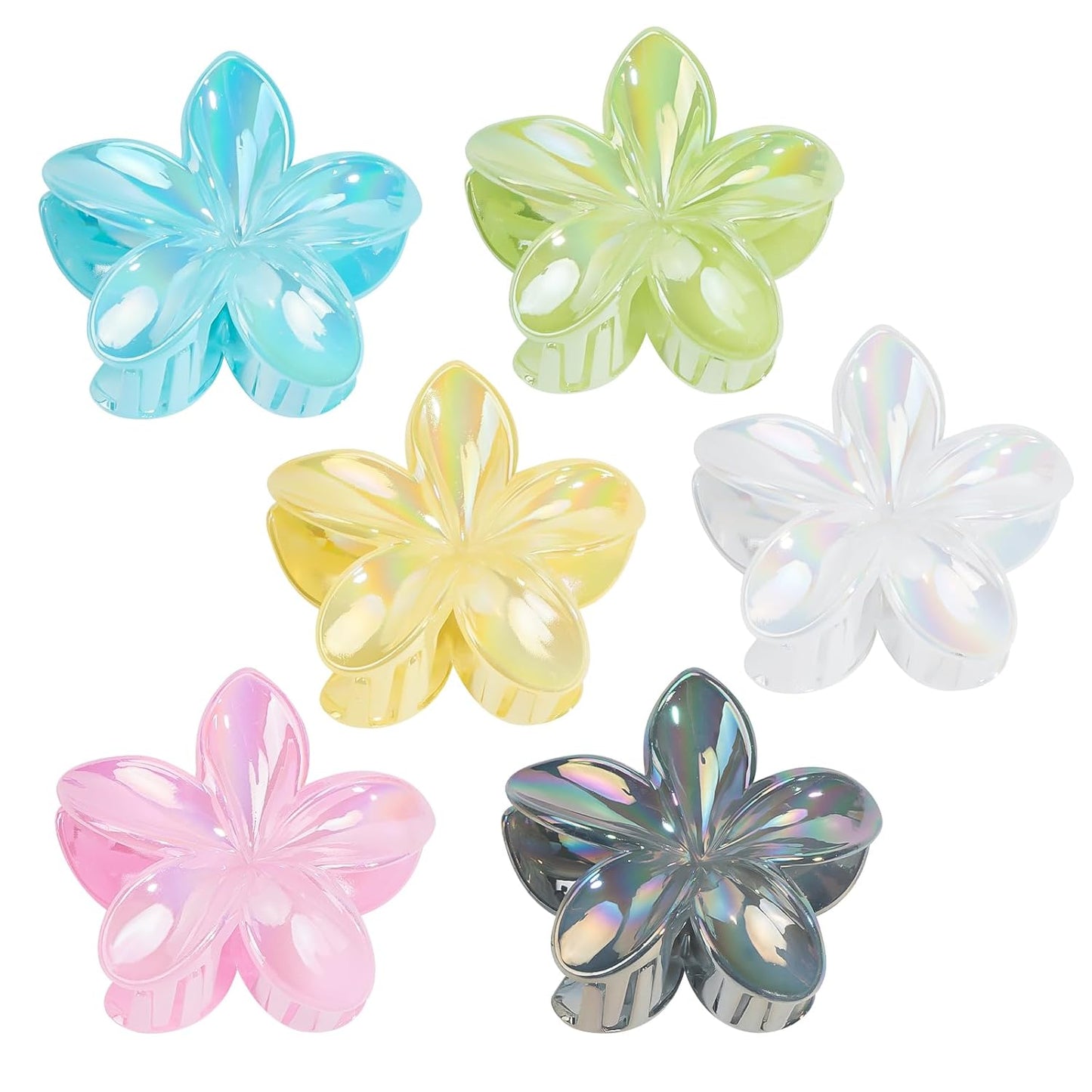Brilliant Jelly Flower Hair Claw Clip for Women Girls 6 PCS Large Plumeria Flower Hair Clips for Thick Thin Hair Hawaii Hair Accessories