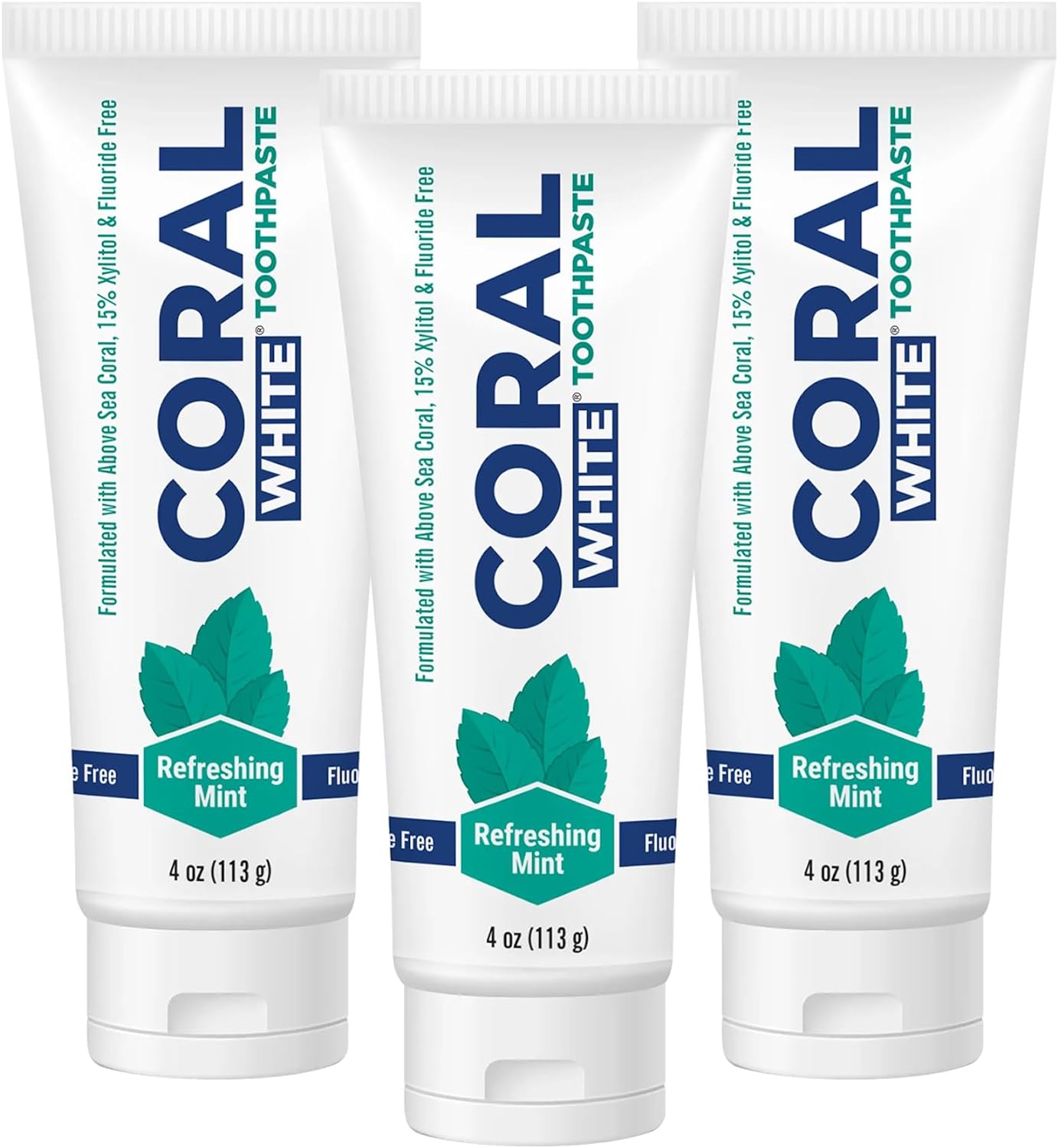 Coral White - Coral White Mint Toothpaste Natural Fluoride SLS Free Coral Calcium Remineralizing Toothpaste 4 Ounce (3 Pack)
