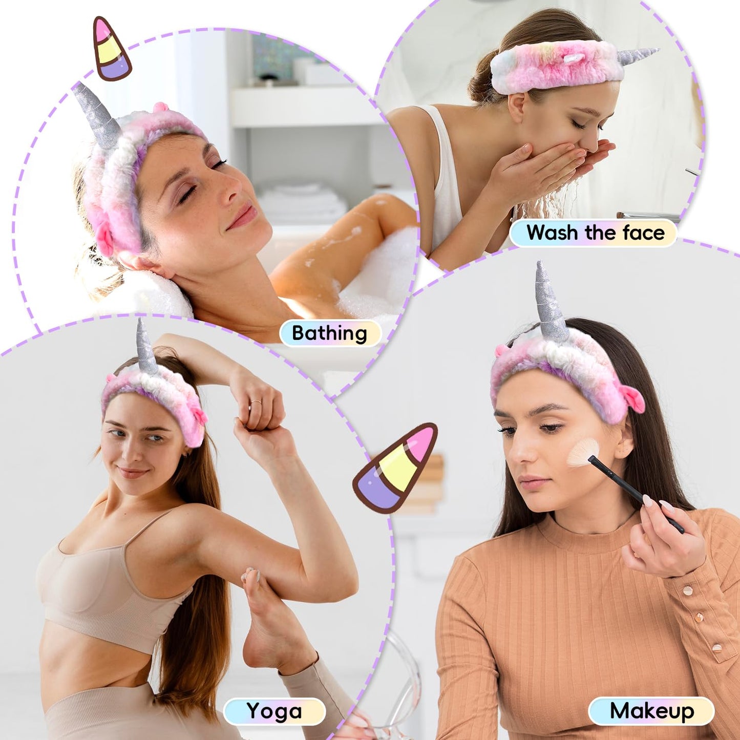 Face Wash Headband Set With Wrist Bands and Hair Scrunchie - Cute Rainbow Elastic Spa Hair Bands for Washing Face, Makeup, Skincare
