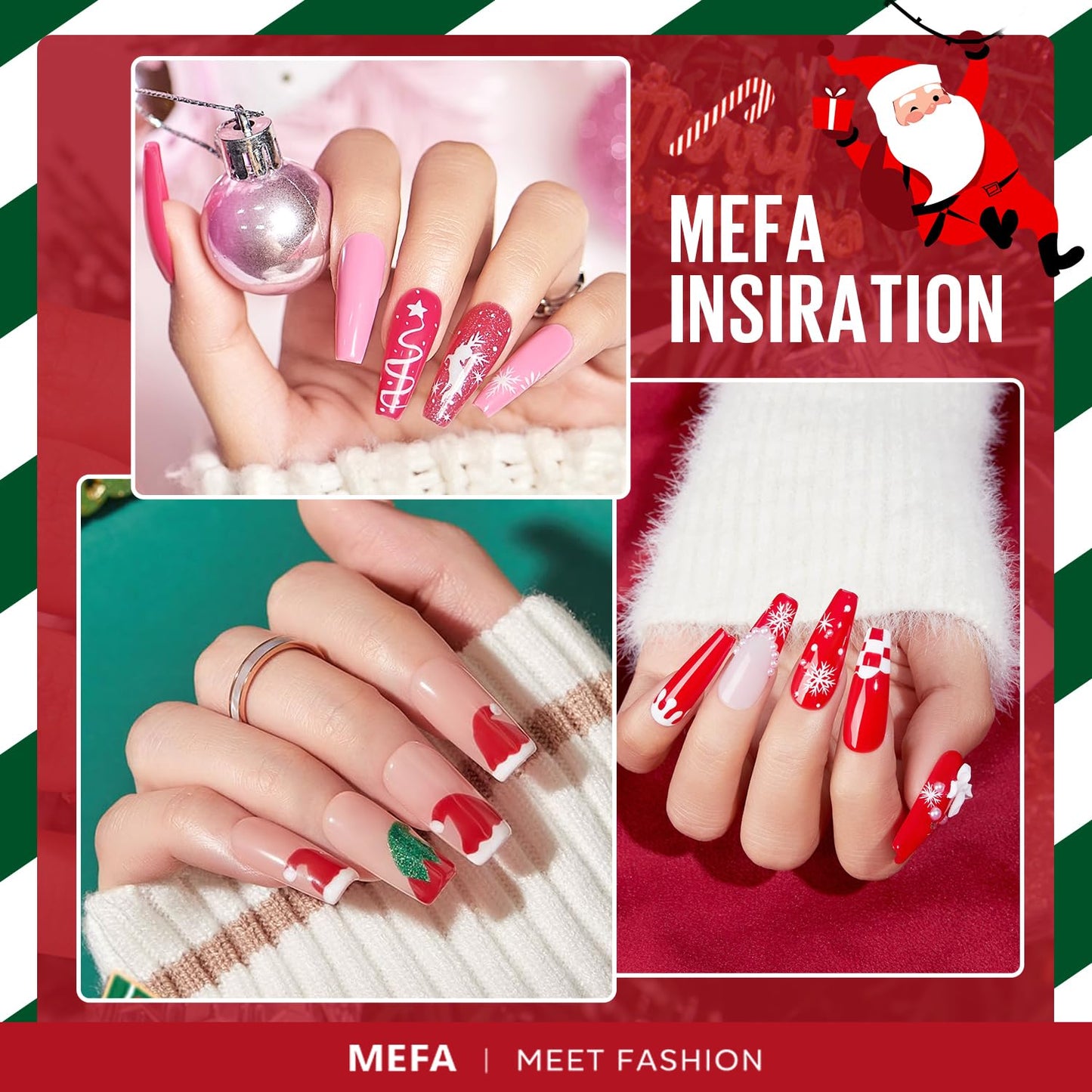 MEFA Christmas Gel Nail Polish Set Limited Edition, 12 Colors Burgundy Red Dark Green Glitter Gel Polish Winter Silver Gold Sparkle Nail Polish Manicure Soak Off Salon Christmas Gifts for Women Girl
