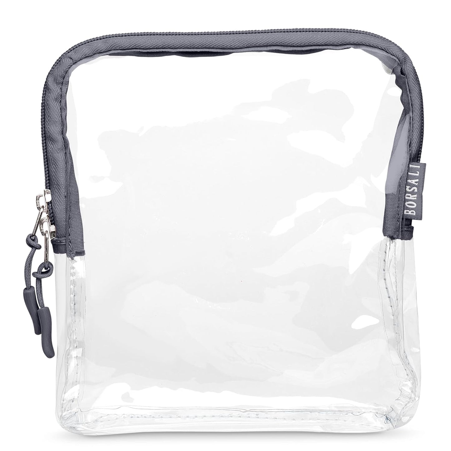 BORSALI Clear Travel Bags for Toiletries - TSA Clear Toiletry Bag for Traveling, Cosmetics, Carry on 3-1-1 Liquids & Other Items - TSA-Approved Quart Size For Luggage, Purse or Car - Gray