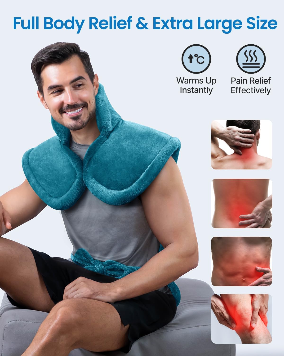 RENPHO King Size Heating Pad for Back Pain Relief, Christmas Gifts for Men Women Him, Stocking Stuffers, FSA Eligible, XL Large Electric Heat Pad for Neck and Shoulder, ETL Certified, 24"x37", Blue