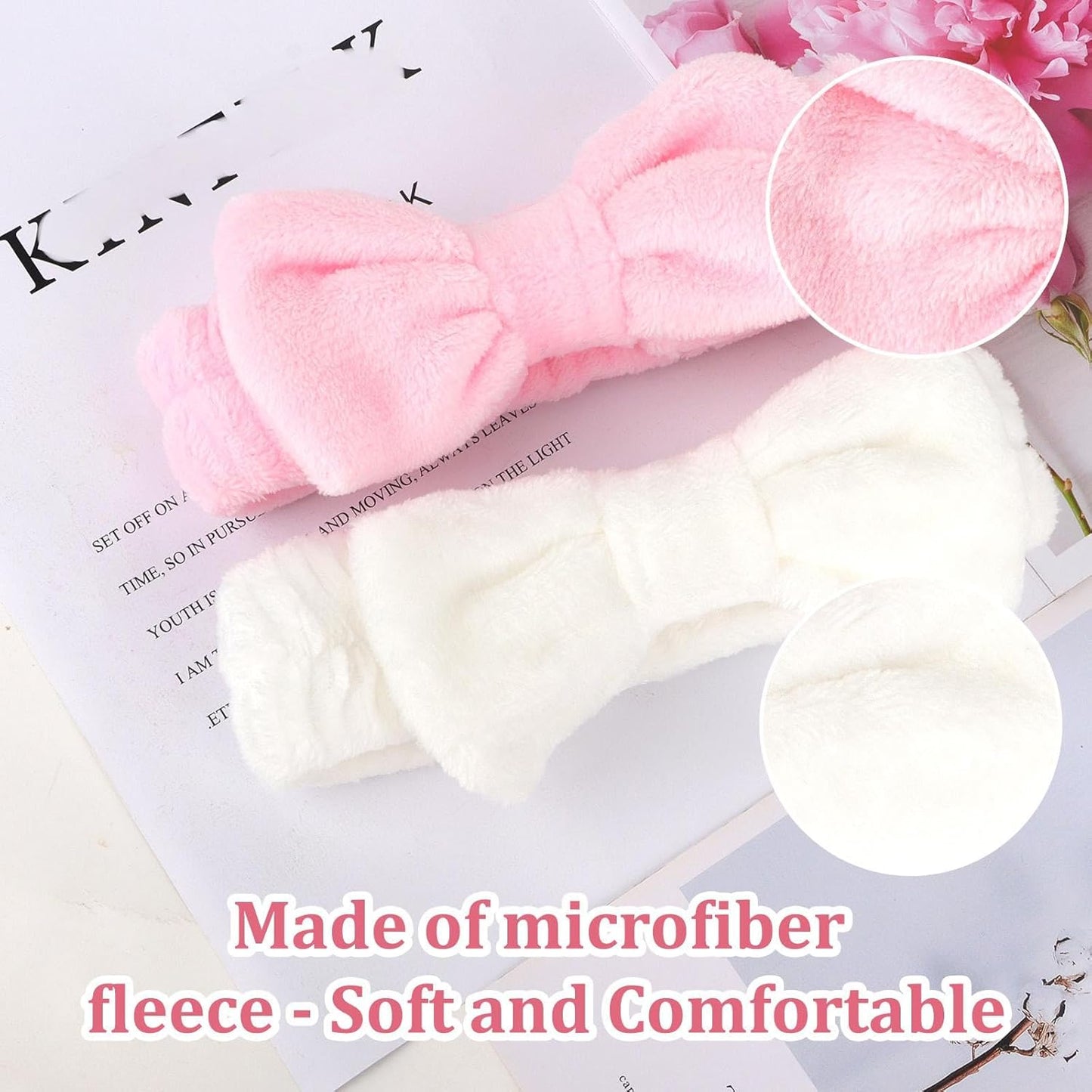 CIEHER 8 Pcs Spa Headbands - 1 White + 7 Pink, Microfiber Hairbands for Bachelorette Party Favors, Bridal Shower Decorations, Skincare Makeup Headbands for Girls, Women's Accessory