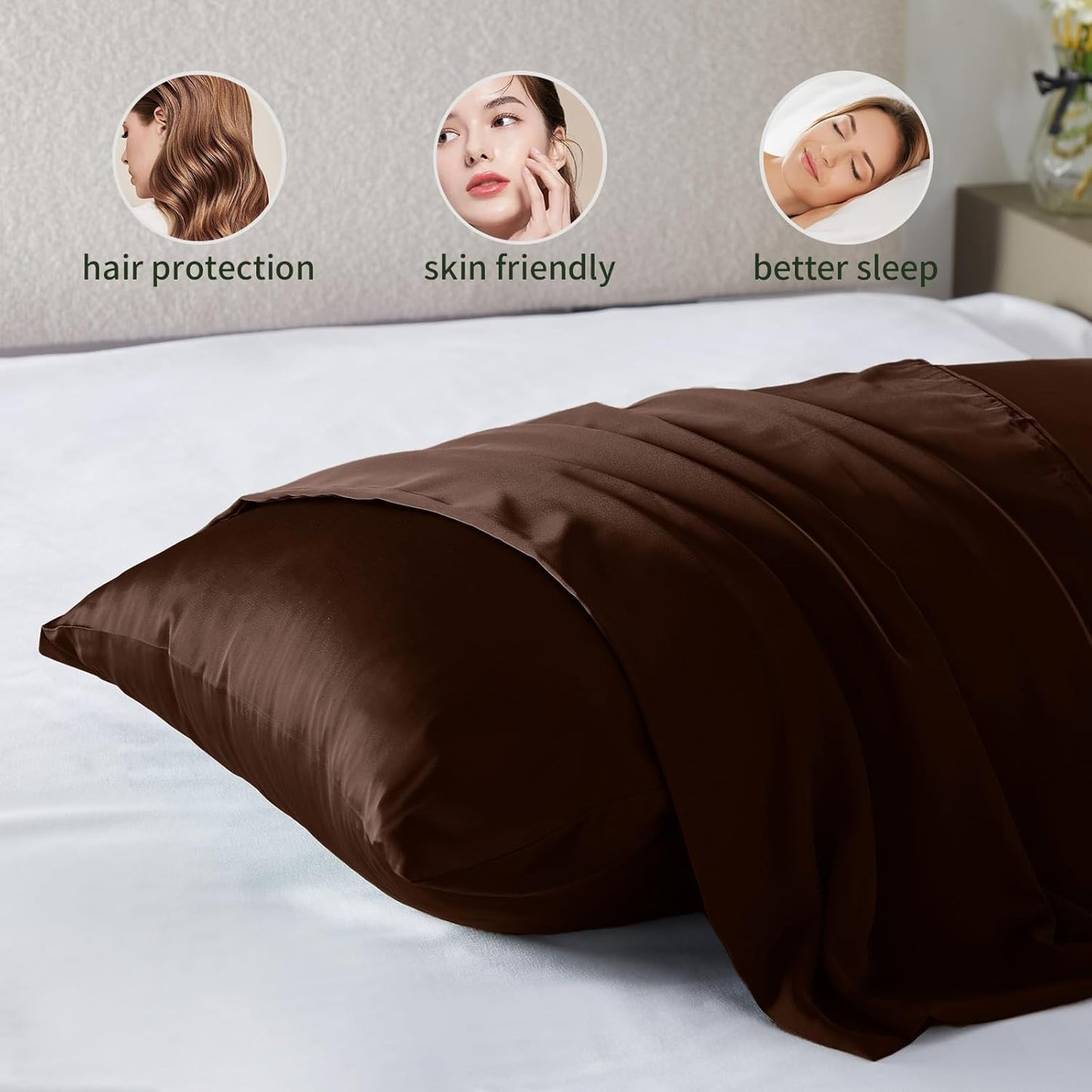 Silk Pillowcase for Hair and Skin Mulberry Silk Pillowcase Soft Breathable Smooth Both Sided Natural Silk Pillowcase with Zipper Beauty Sleep Silk Pillow Case 1 Pack for Gift(King,Brown)