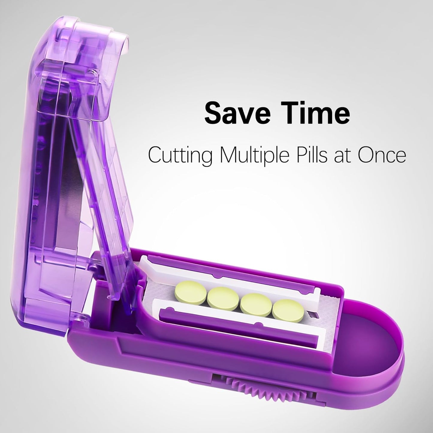 Pill Cutter Splitter for Small and Tiny Pills, Pill Cutter for Small or Large Pills, Pill Splitter for Multiple Pills at a Time with Centering Device and Stainless Steel Blade (Purple)