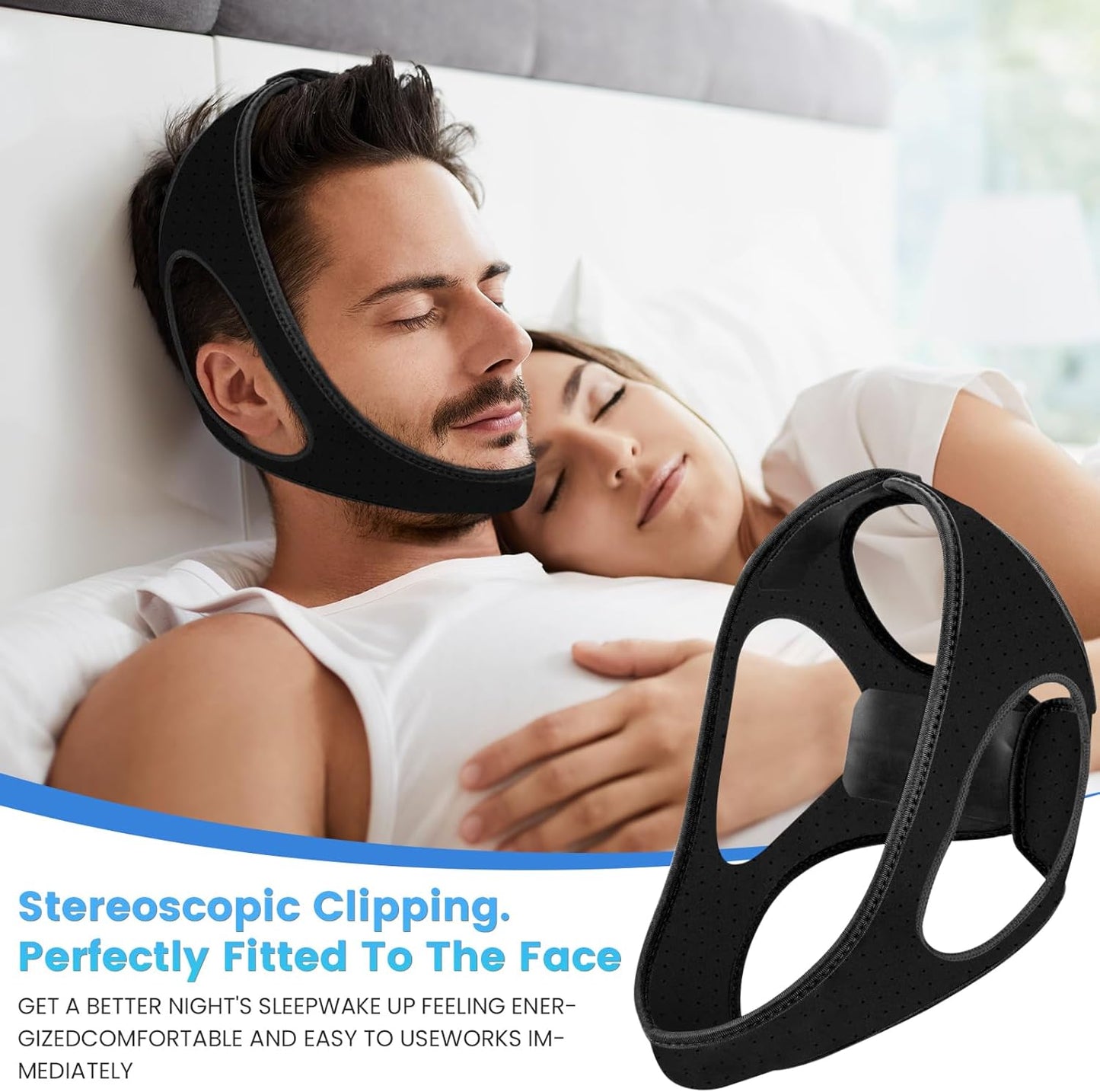 Chin Strap for Snoring Snore Chin Strap for Men & Women Comfortable Jaw Support Snoring Solution Adjustable Effective Snoring Sleep Device Reducing Aid for Women and Men (Black)