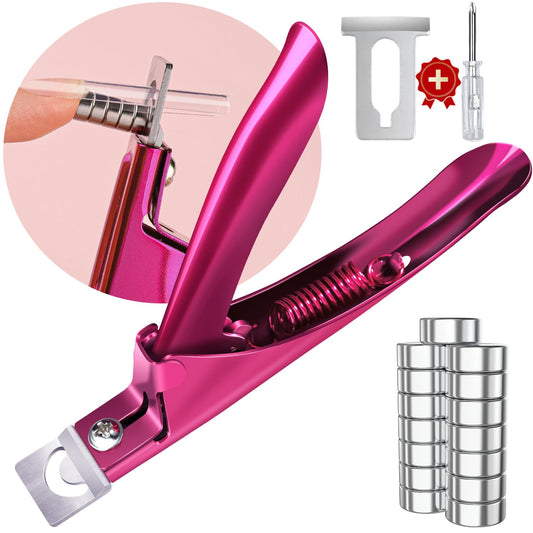 Violet Red Premium Adjustable Nail Clippers with Magnets Sizers for Acrylic Nails, Stainless Steel Nail Cutter Trimmer for Artificial Fake False Tips Manicure Sharp Blade Clip Tool for Salon Beauty