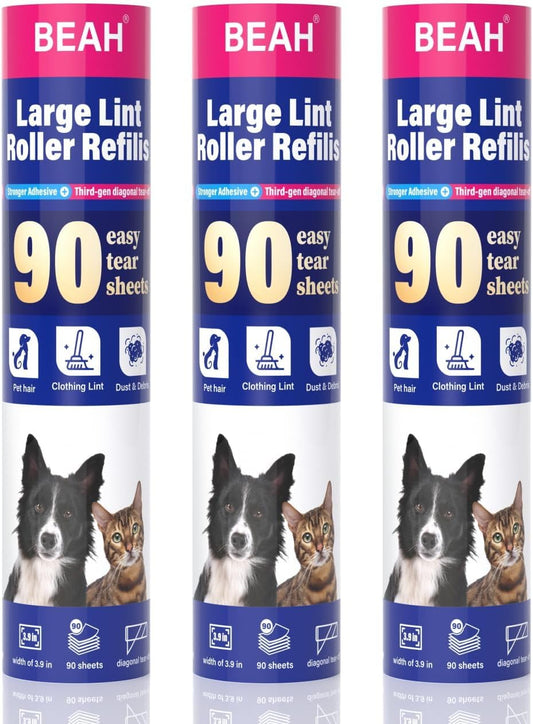9.45 Inch Extra Sticky Lint Roller Refills 3 Pack (270 Sheets) –Compatible with 9.45 Inch Lint Rollers Pet Hair and Lint Cleaning on Furniture, Carpets, and Clothes