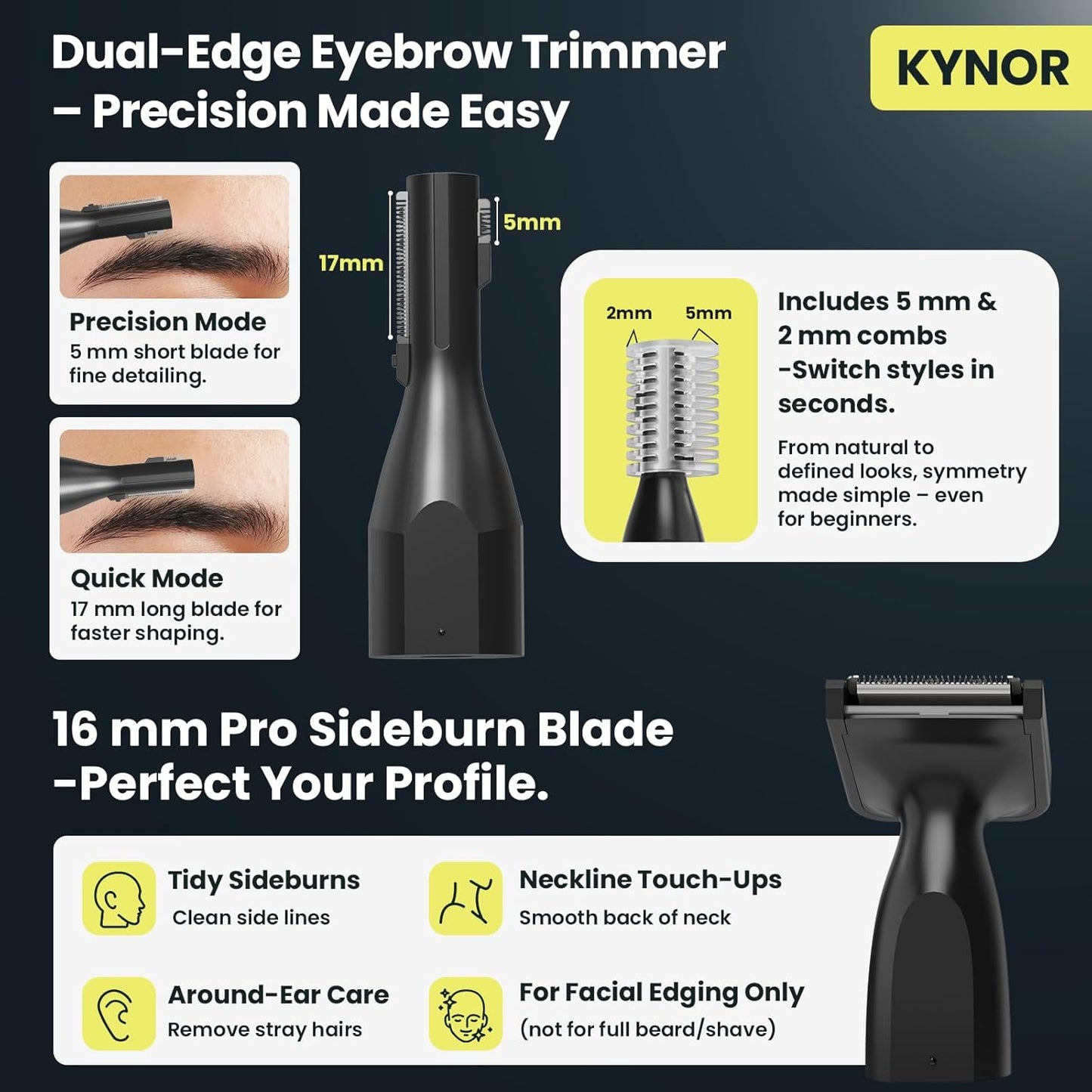 3-in-1 Nose Hair Trimmer for Men & Women – Electric Ear and Nose Hair Trimmer, Eyebrow Trimmer, USB-C Rechargeable Facial Hair Removal Device, Stainless Steel Blades, Digital LED Display