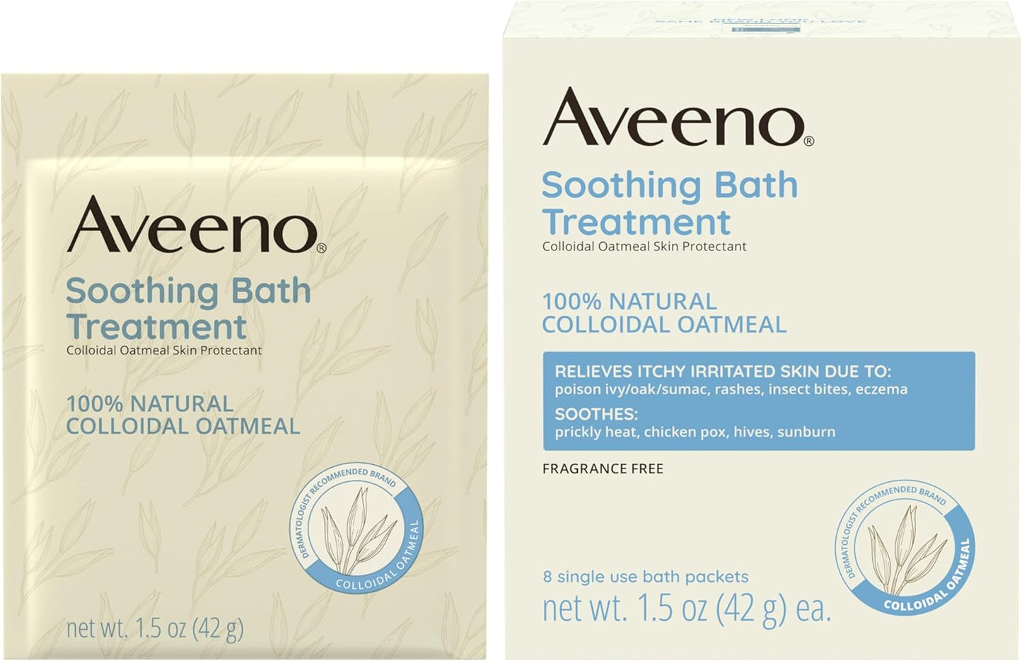 Aveeno Fragrance-Free Soothing Bath Treatment & Soak for Soothing Relief, 100% Natural Colloidal Oatmeal, Relieves Itchy, Irritated Skin Due to Eczema, 8 Single-Use Bath Packets (Pack of 2)