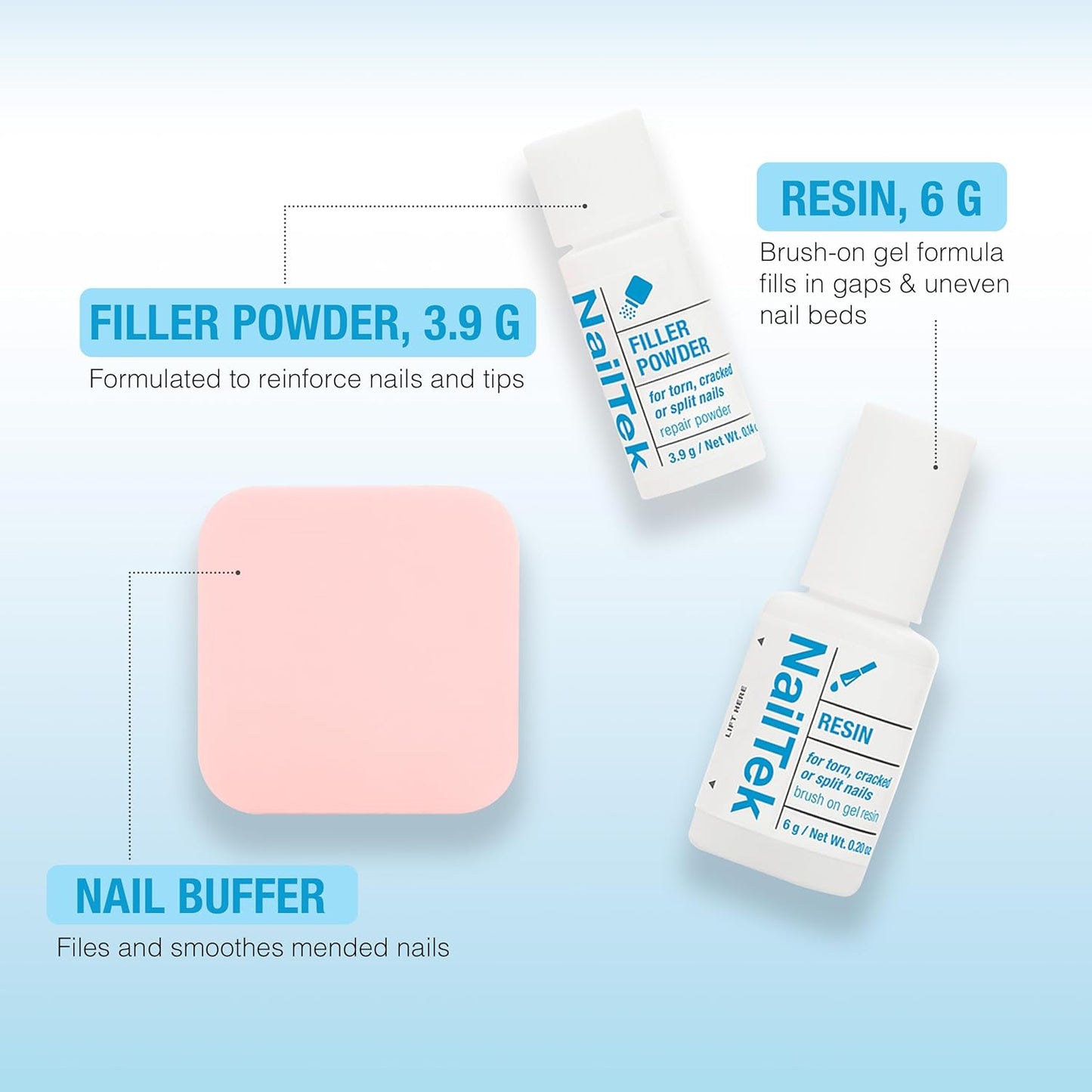 Nail Tek Nail Repair for Damaged Nails – Filler Powder & Resin Kit for Cracked or Split Nails, Strengthener and Growth Recovery, 1 Pack