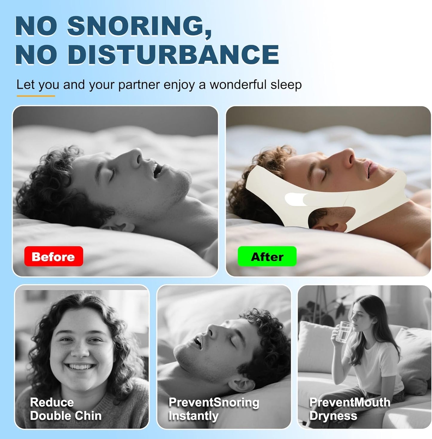 Chin Strap for Sleeping, Adjustable Chin Strap for Snoring, Anti Snoring Devices Breathable and Reusable, Comfortable Stop Snoring Solution, Anti Snore Chin Strap for Men and Women (Green)