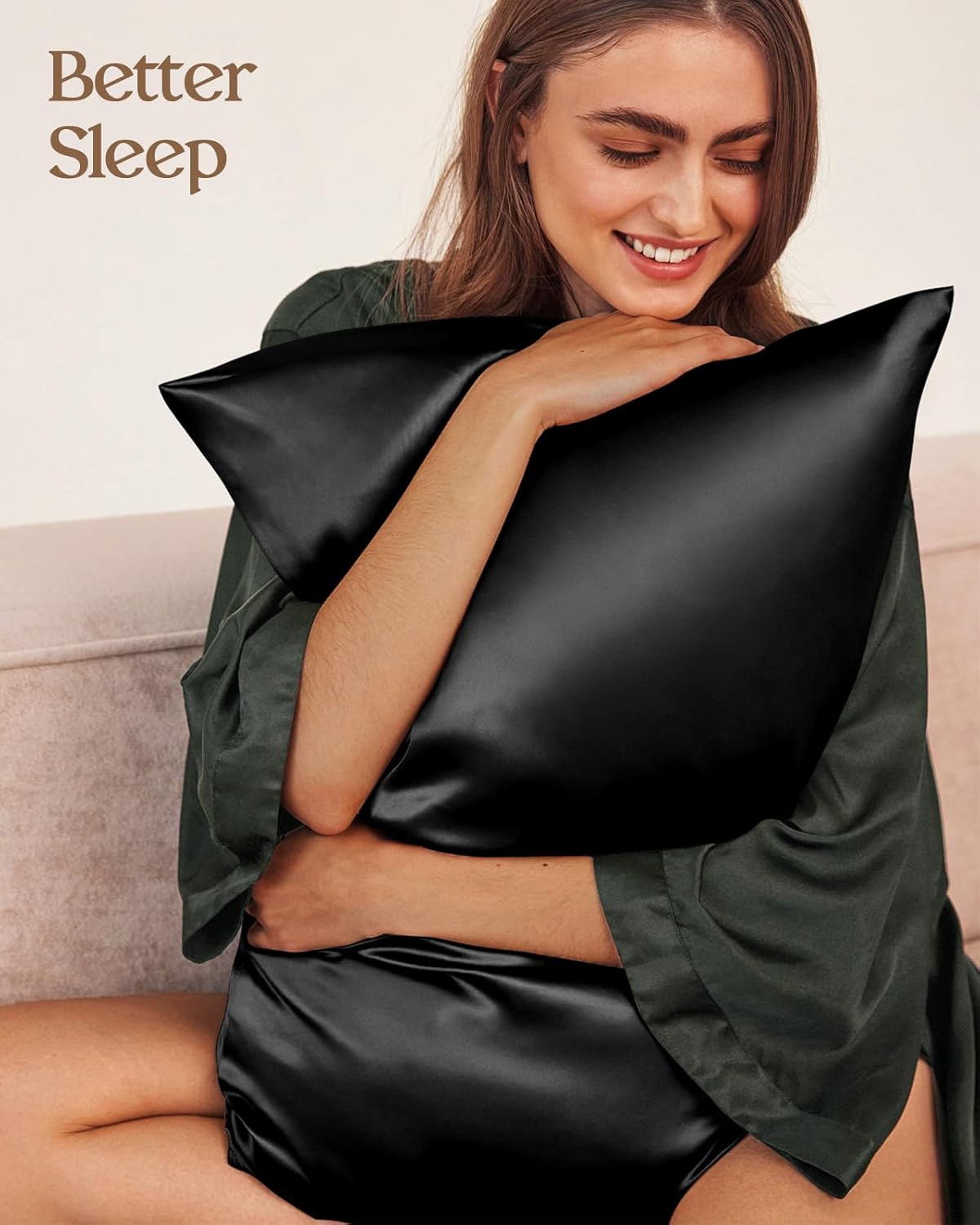 Silk Pillowcase 2 Pack - Pillow Cases King Set of 2 Size 20" x 36" for Hair and Skin Smooth Soft Breathable with Hidden Zipper Cooling Pillow Covers for Sleeping Women, Black