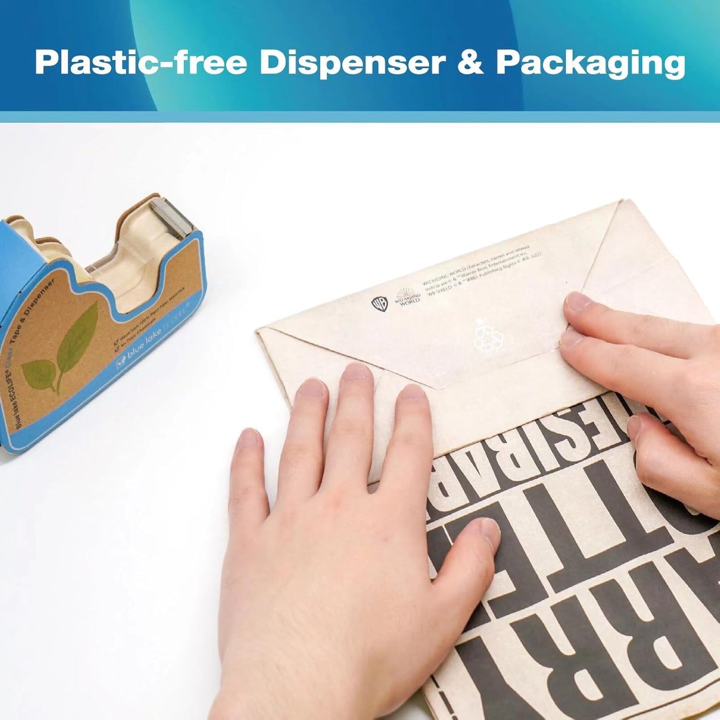 Blue Lake ECOLIFE Tape Dispenser Desk，Plastic-Free Tape Dispenser with 4 Rolls 3/4 in x 640 in Transparent Tape, Tape Dispenser Desk for Gift Wrapping, Office, Home, School