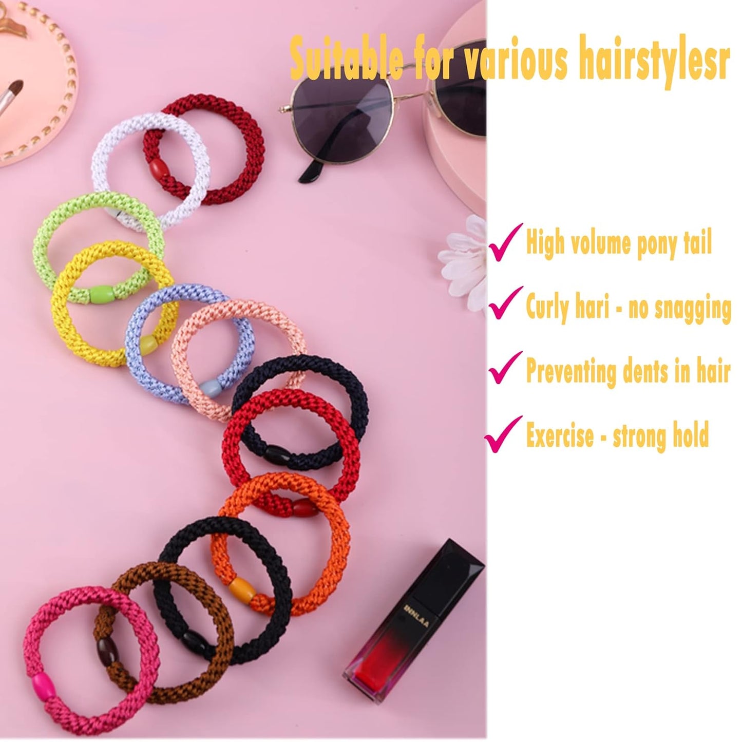 AXEN 8PCS Elastic Hair Tie for Women Girls, Cotton Bands Soft Woven Ponytail Holders for Thick Hair and Curly Hair, Gold Halloween