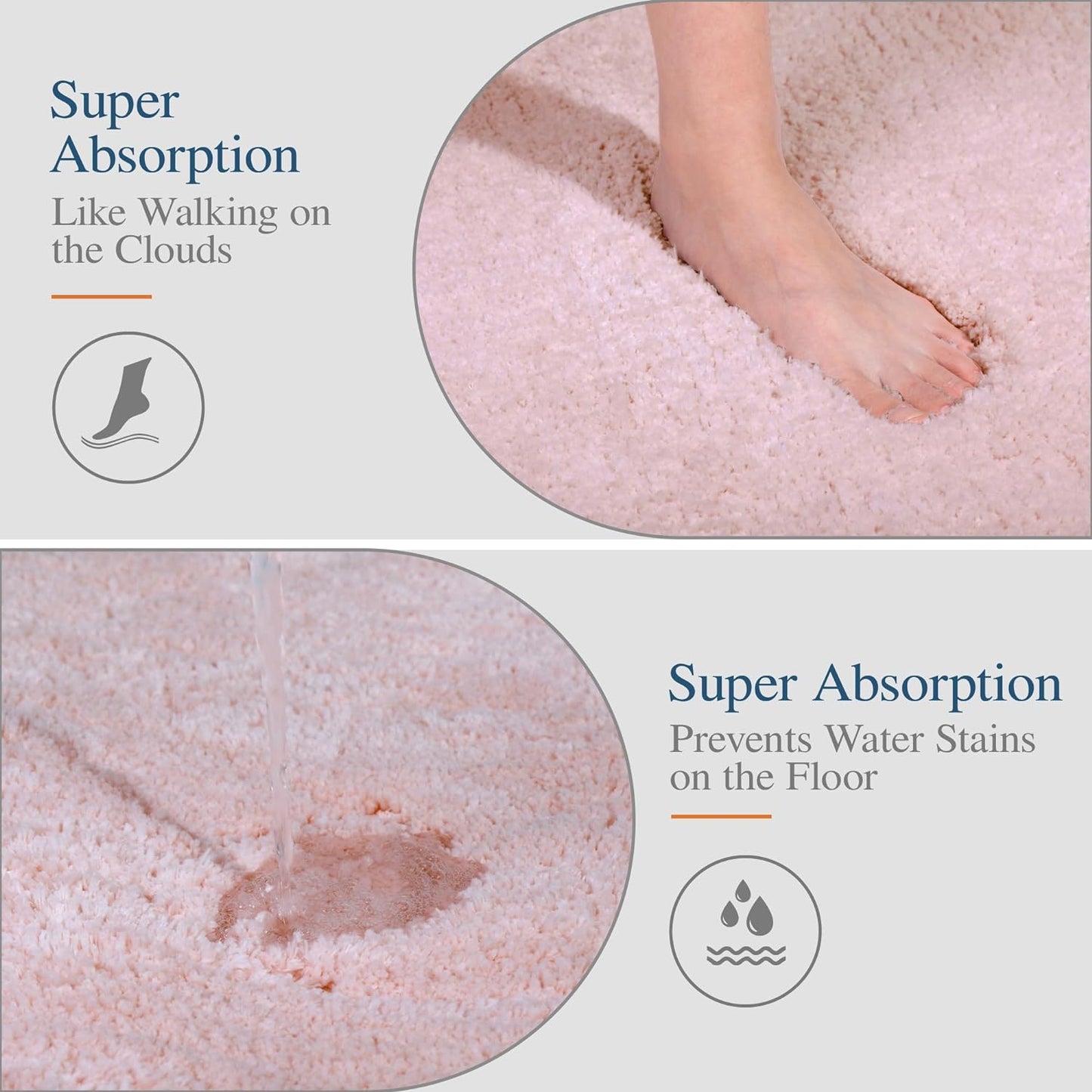 Walensee Contour Rug (20x24, Blush) Non Slip Bath Mat, Soft Microfiber Shaggy Mat, Machine Washable U Shape Toilet Rug