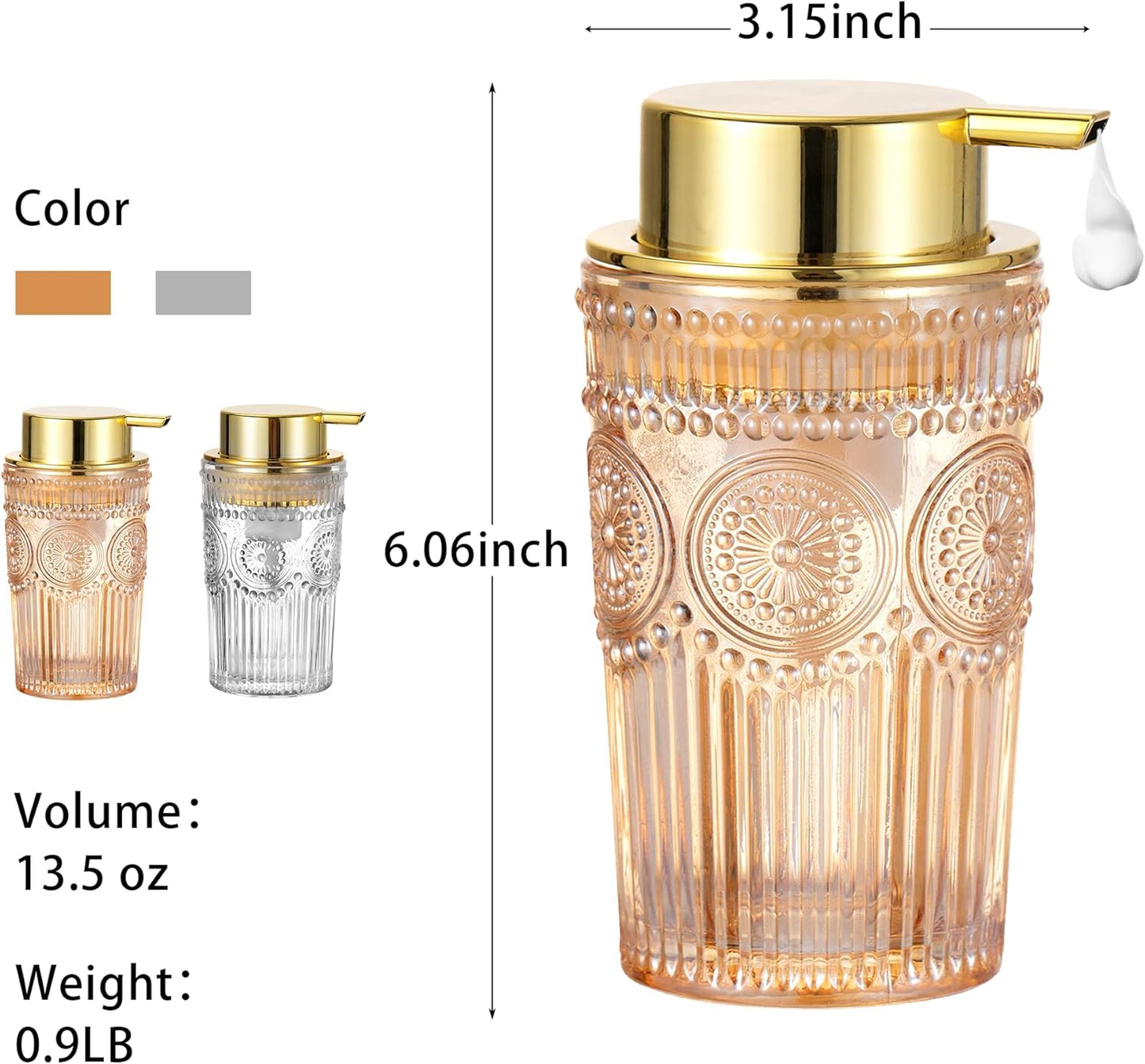 Foaming Hand Soap Dispenser, Glass Foam Soap Holder, Refillable Lotion Dispenser (L-Gold-Foaming)