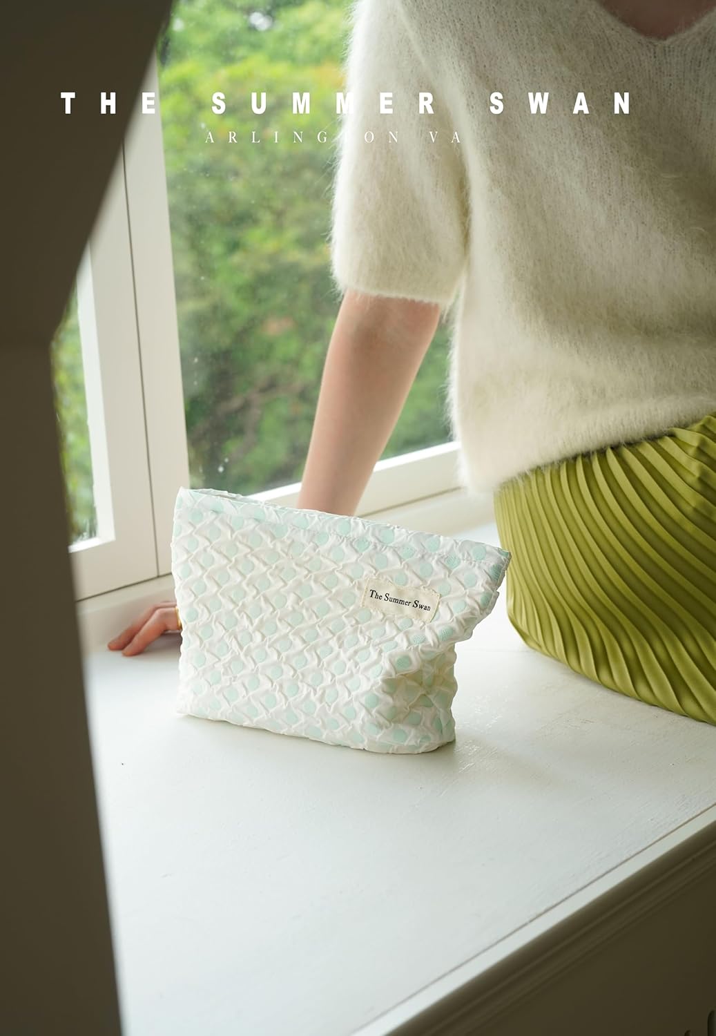 The Summer Swan | Large Floral Mid-day Clutch | Period Kit Hygiene Skincare Bag | Cute Polka Dots Green Makeup Bag