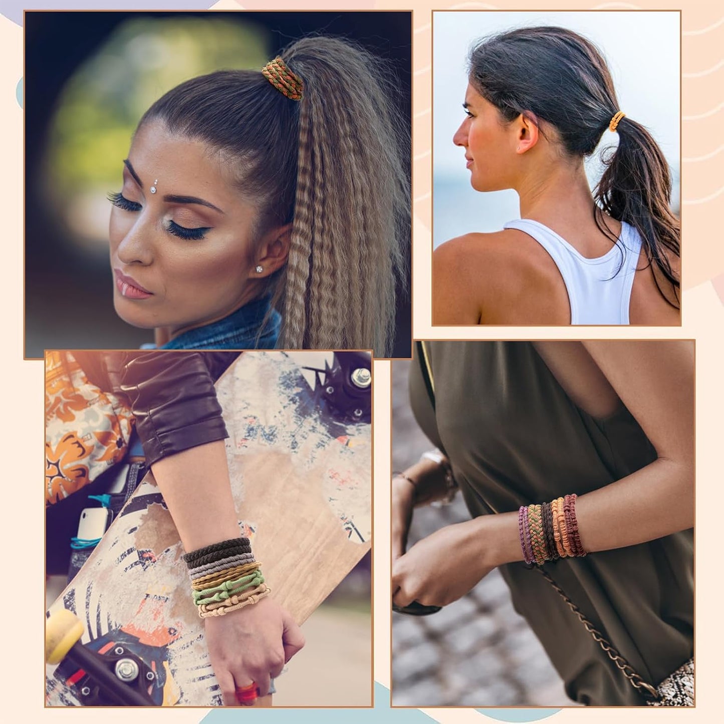 Boho Hair Ties For Girls, Bracelet Hair Ties For Women, Hair Tie Bracelet, Elastic Hair Bands For Ponytails, Ponytail Holder For Daily Life, Sport, Cooking, Working (20pcs)