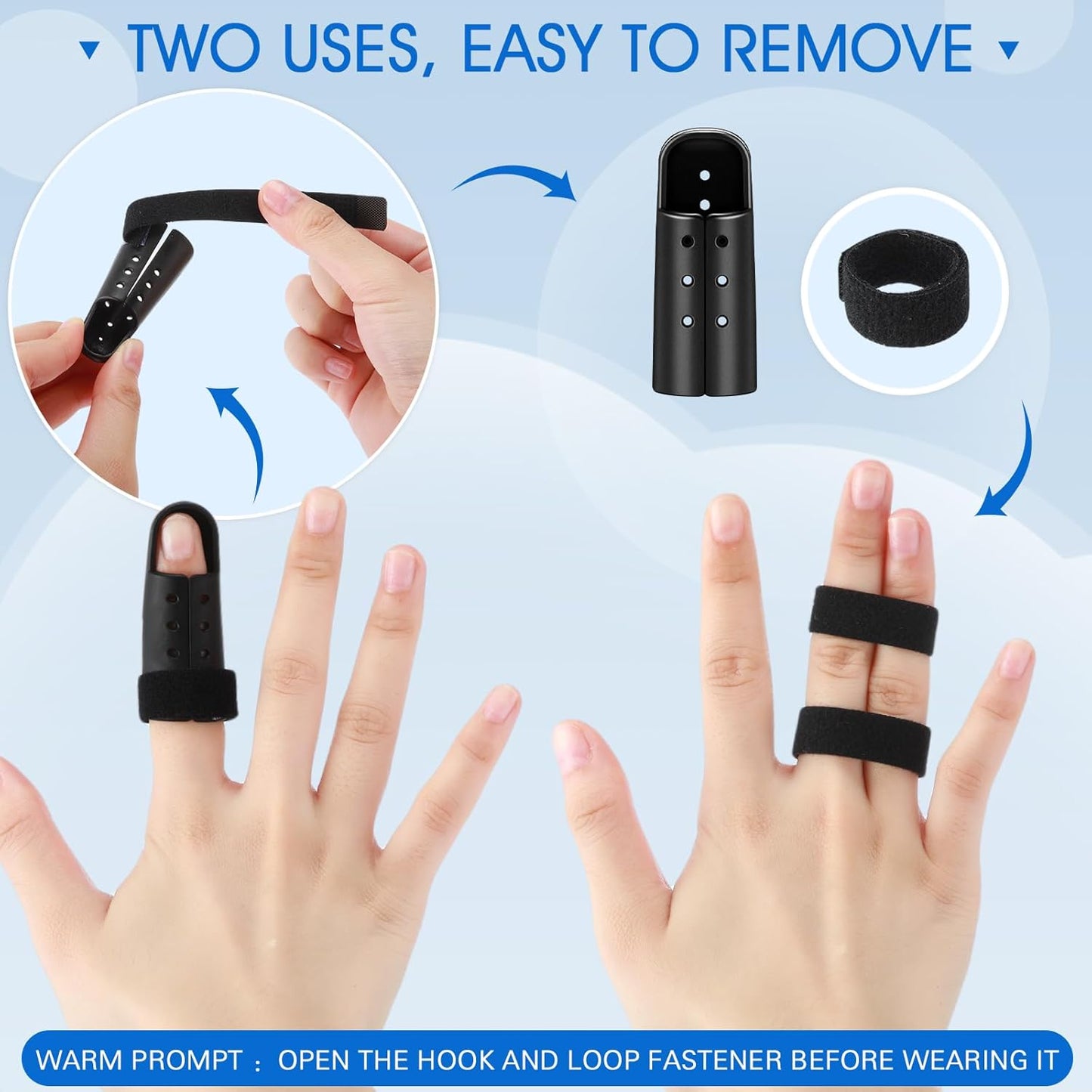 BBTO 10 Pcs Mallet Finger Splint, 5 Sizes Finger Support Brace Stabilizer Straightener Plastic Fingertip Protectors Arthritis Knuckle Immobilization for Thumb Pinky Middle Index Ring(Black)